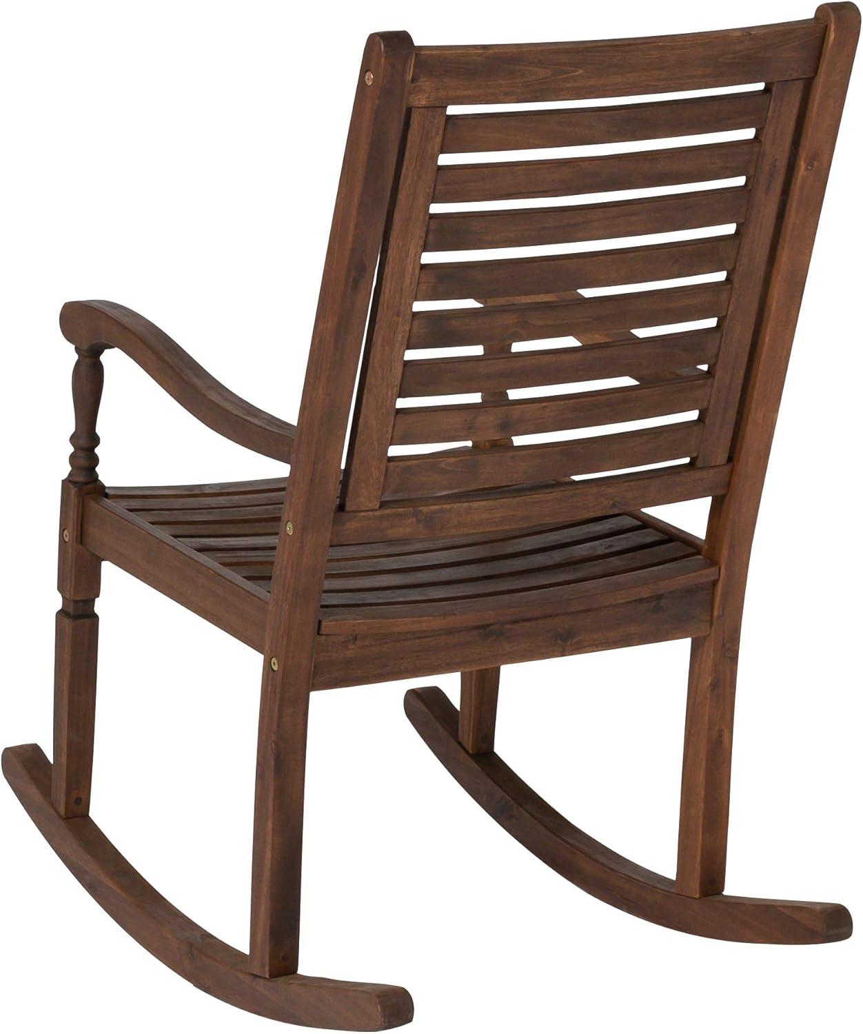 Walker Edison Solid Wood Outdoor Patio Rocking Chair, Dark Brown