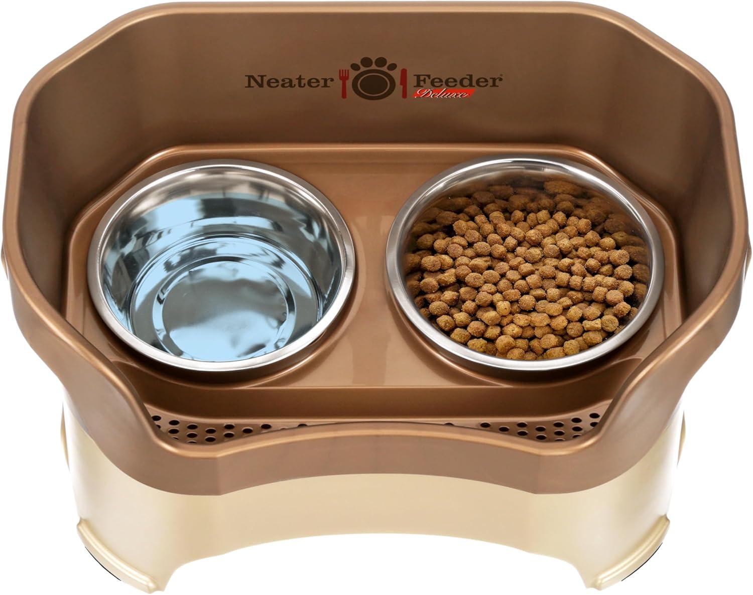 Neater Pets Neater Feeder Deluxe Mess-Proof Elevated Food & Water Bowls for Large Dogs, Bronze