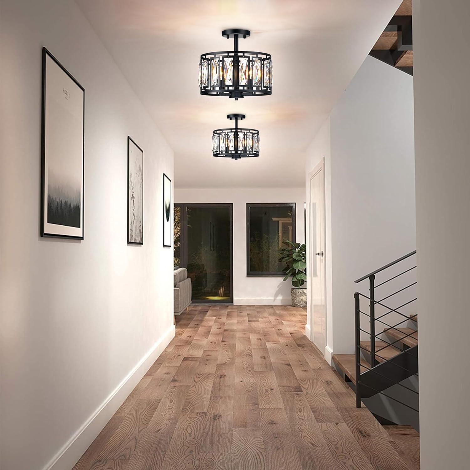 Mercer41 Kyersten 12" 3-Light Crystal Semi Flush Mount