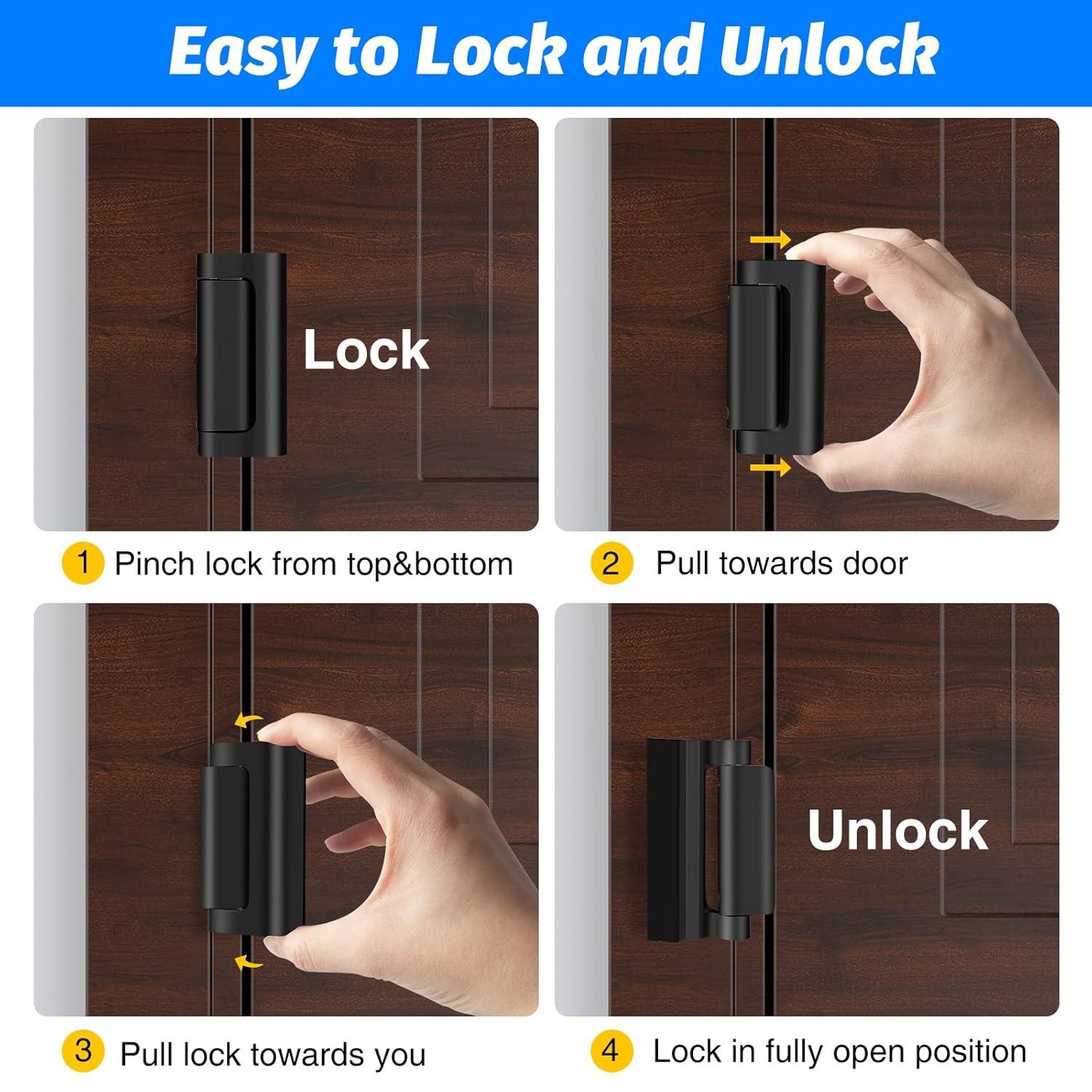 childproof Lock, Includes 8 Screws for Installing a 3” Steel Stop Rated to Withstand 800lbs on Inward Opening entrances, Reinforce Door Security, Black