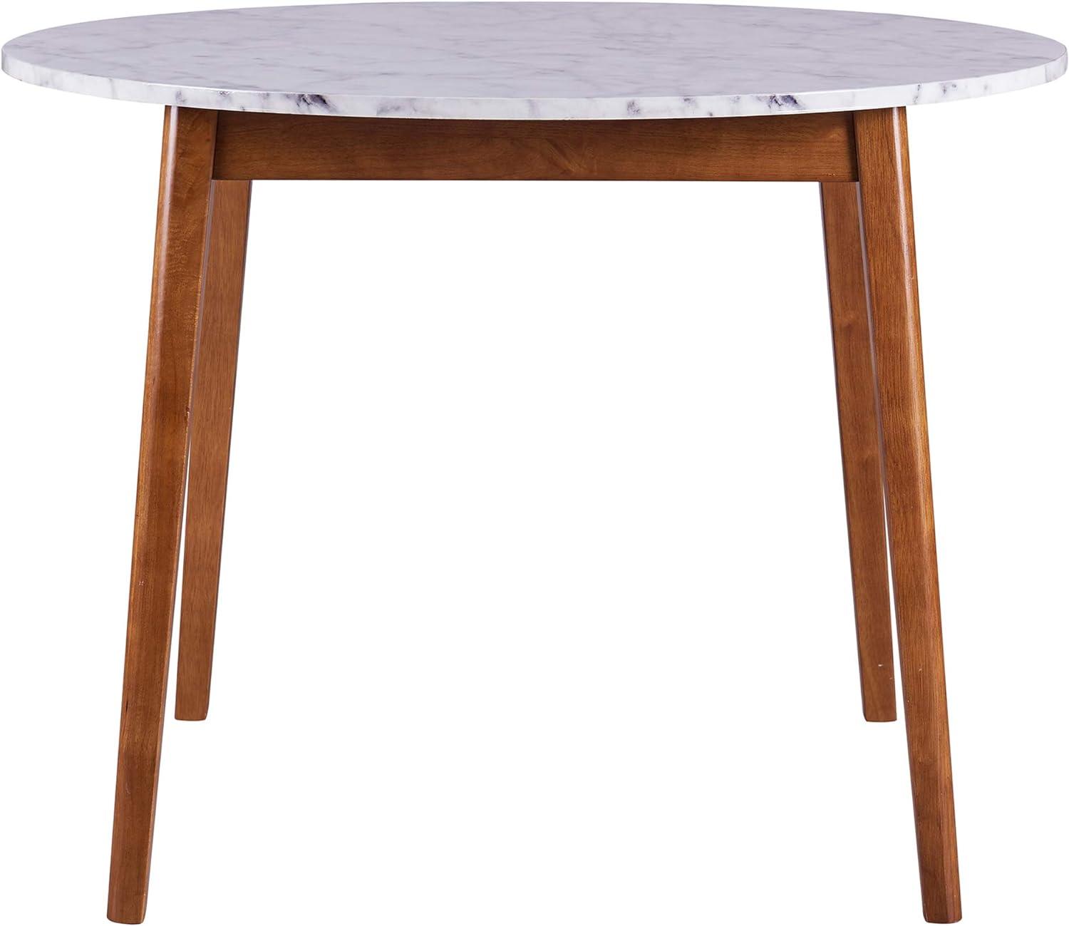 Ashton 40" Round White Faux Marble Dining Table with Walnut Base