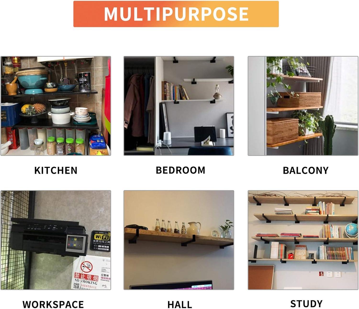 4 Pcs Heavy Duty Shelf Brackets 12 Inch Industrial Metal Floating Bracket Shelving Supports Wall Mounted with Lip (Not Included Planks)