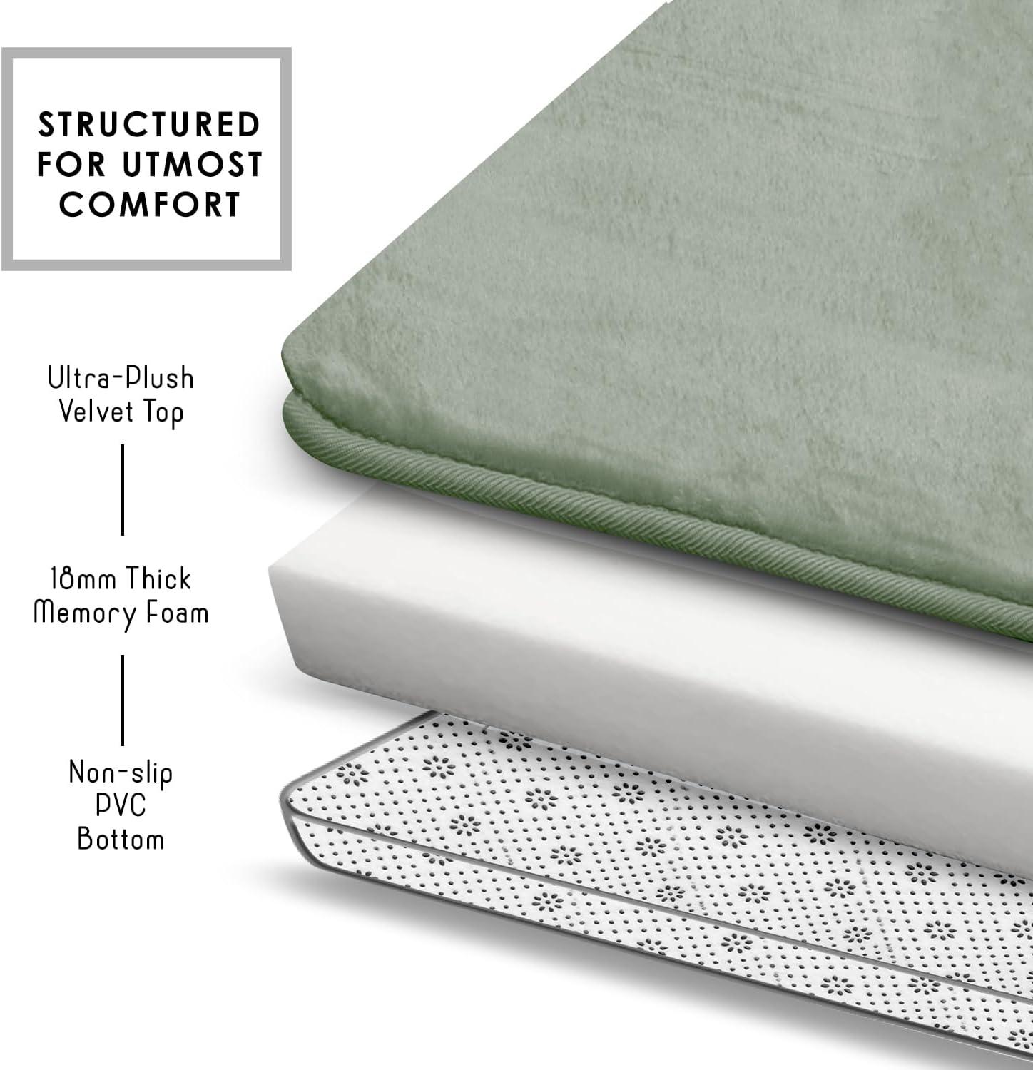 Hearth & Harbor Bathroom Rugs, Velvet Memory Foam Bath Mat - Ultra Soft Sage Green Contour Bath Rug, 20X24