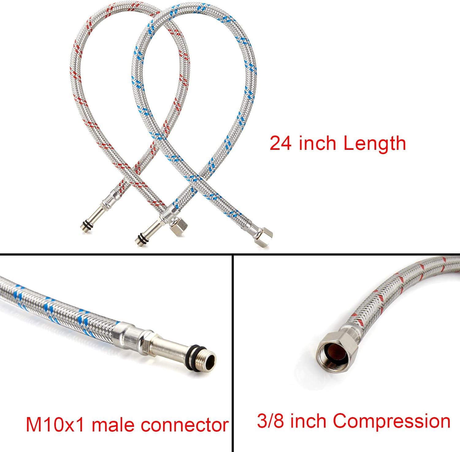 Midanya 24-Inch Long Faucet Connector Braided Stainless Steel Supply Hose 3/8-Inch Female Compression Thread x M10 Male Connector, x 2 Pcs (1 Pair)