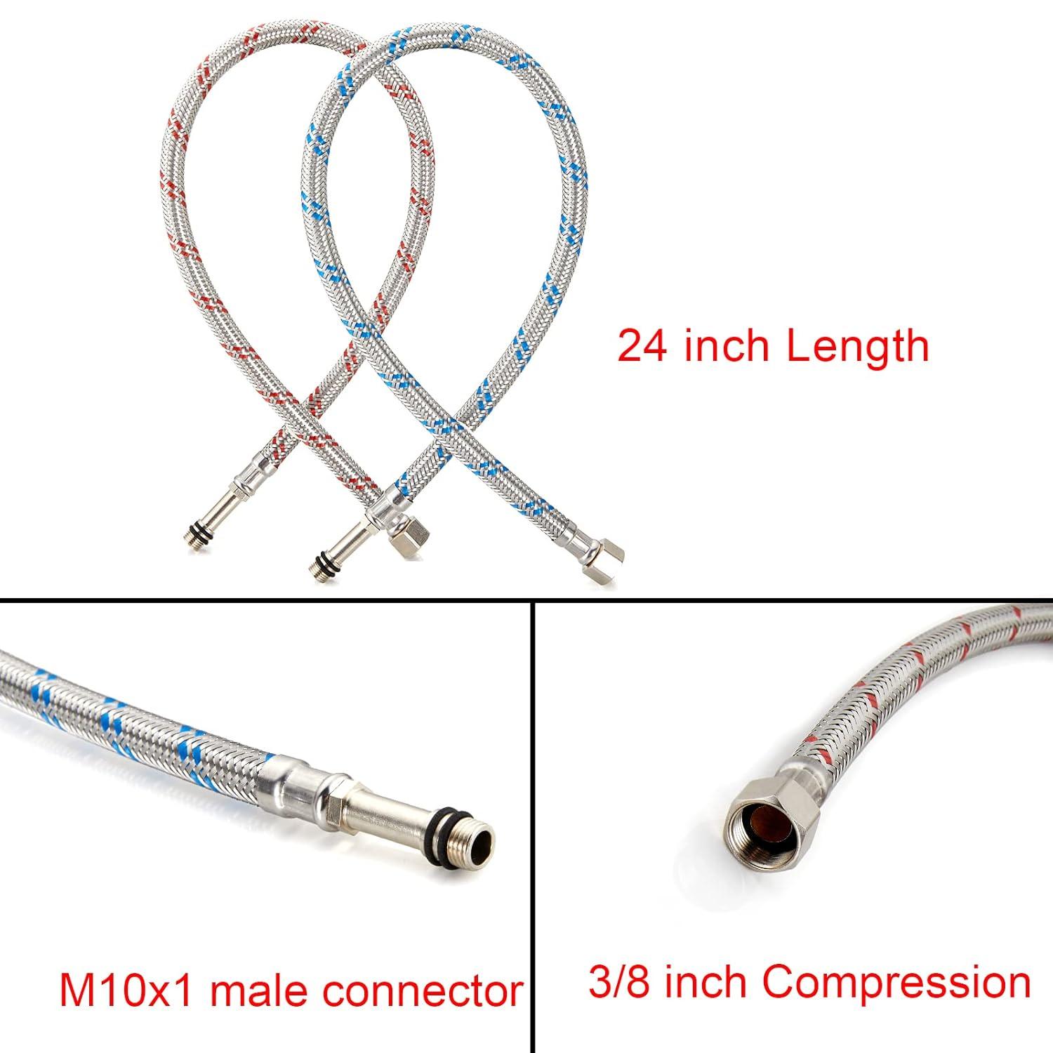 Midanya 24-Inch Long Faucet Connector Braided Stainless Steel Supply Hose 3/8-Inch Female Compression Thread x M10 Male Connector, x 2 Pcs (1 Pair)