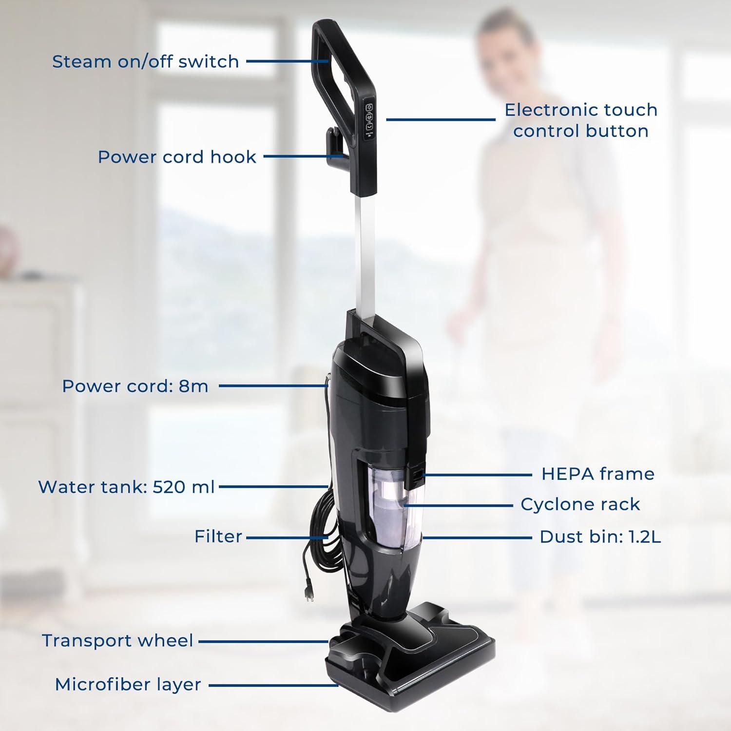IULULU Vacuum Cleaner and Steam Mop All in One Combo, 16Kpa Powerful Suction Wet-Dry VacuumCleaner with HEPA Filtration, Upright Vac for Hardwood, Tile Floors, Home and Office, Black
