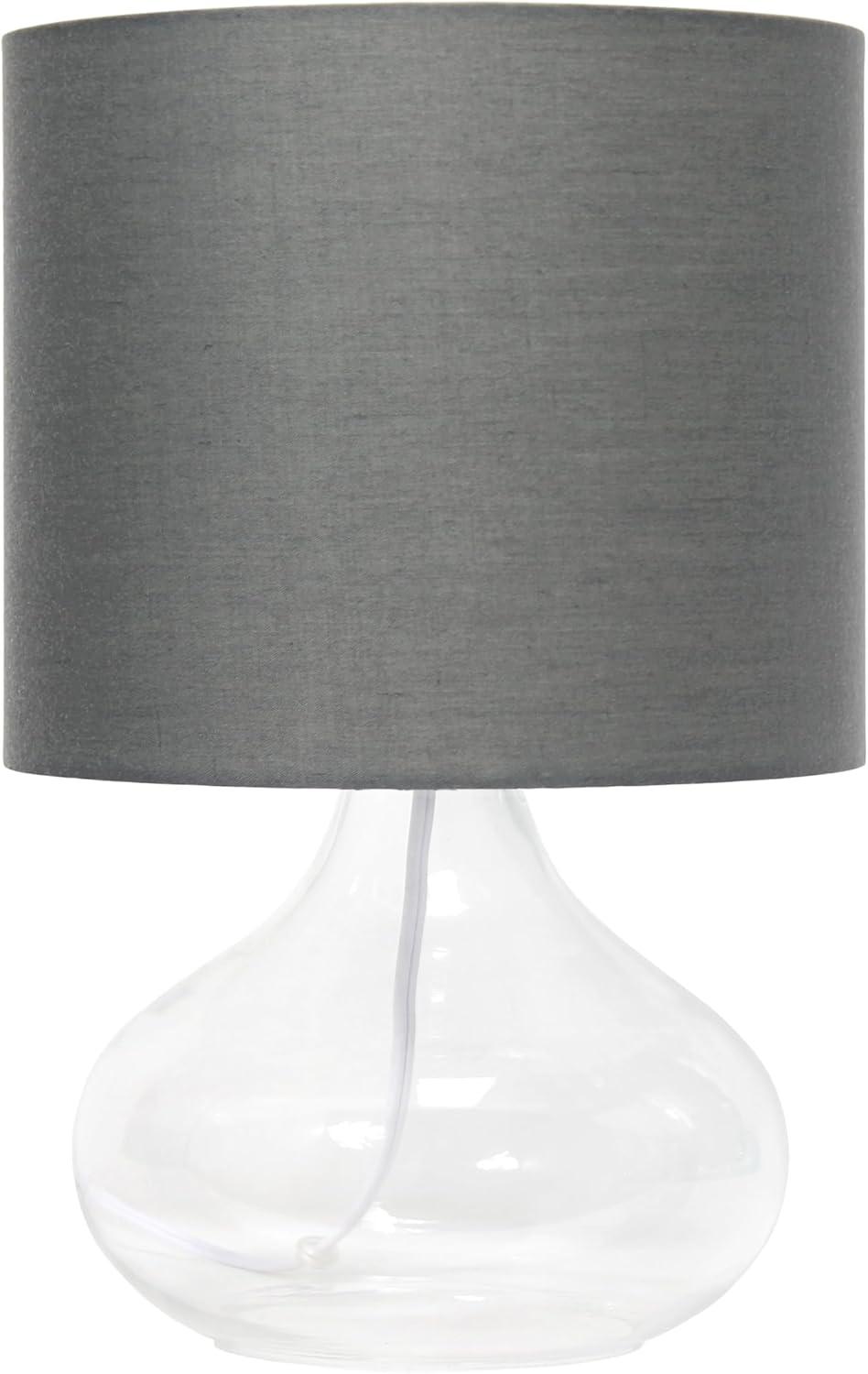 Clear Glass Raindrop Table Lamp with Fabric Shade Gray - Simple Designs: ETL Listed, No Assembly, Modern Decor, 1-Way Switch