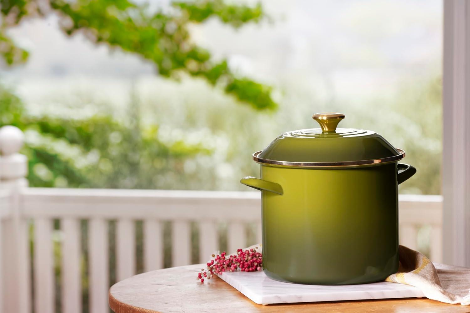 Olive Green Enamel Steel 10 Quart Stockpot