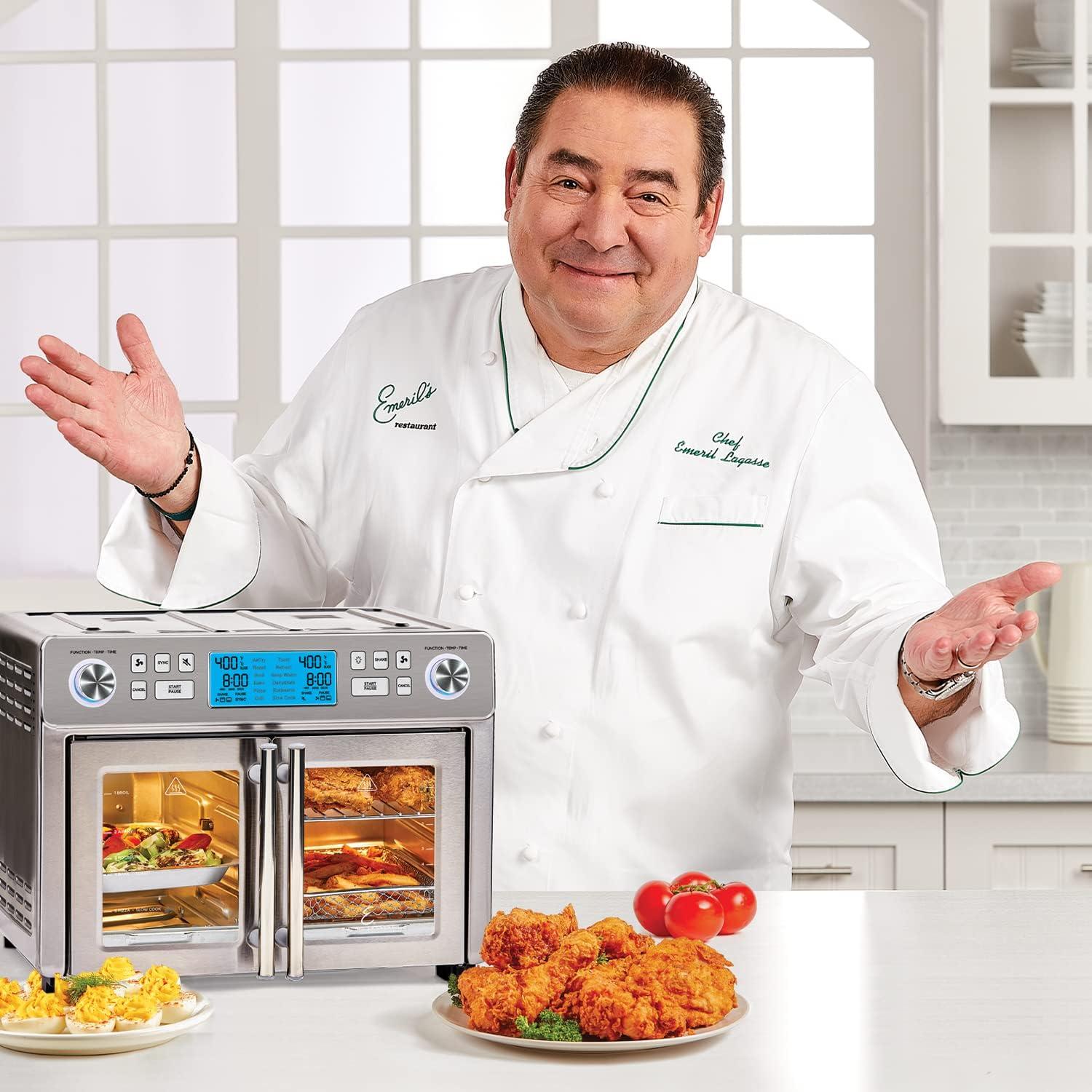 Emeril Lagasse Dual Zone 360 Air Fryer Oven Combo with French Door, 25 QT Extra Large Cook Two Foods in Different Ways, Up to 60% Faster from Frozen to Finish