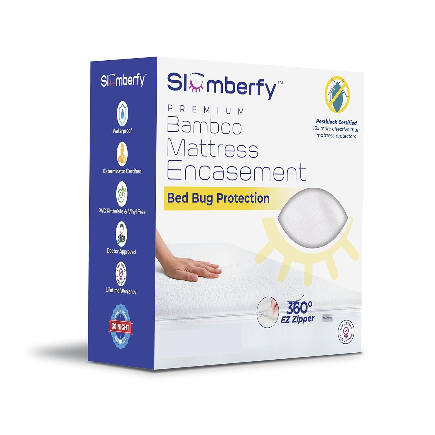 Twin XL Size Waterproof Bamboo Mattress Encasement by Slumberfy, Premium Skin-Safe Mattress Protector with 360° EZ Zipper, Lab-Tested Bed Bug Mattress Cover, Zippered Mattress Encasement – 39x80 in.