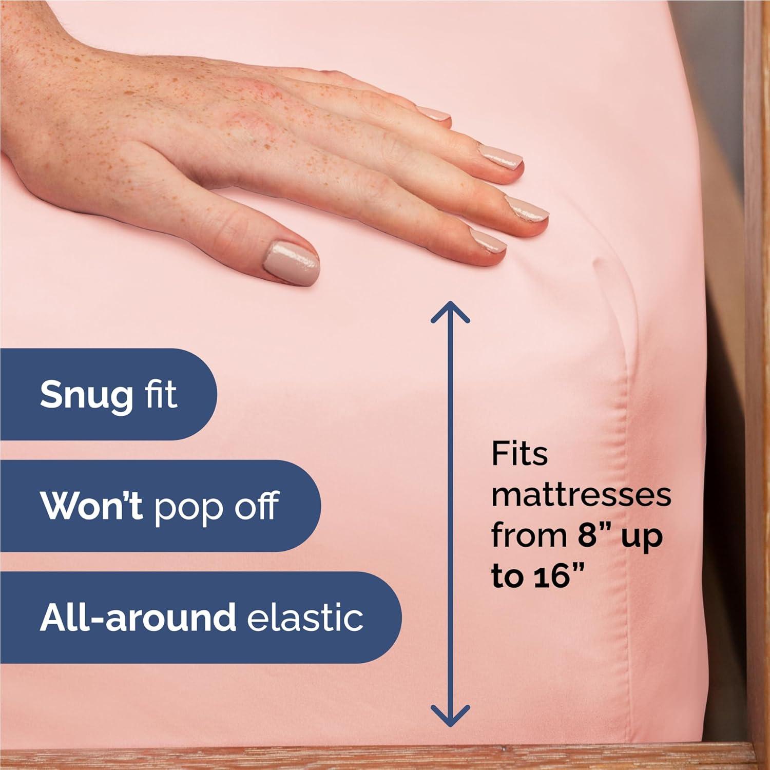 CGK Linens Luxury Soft 4 Piece Solid Bed Sheet Set - Deep Pocket Fits 8"-16" Mattresses in Baby Pink, Size Full