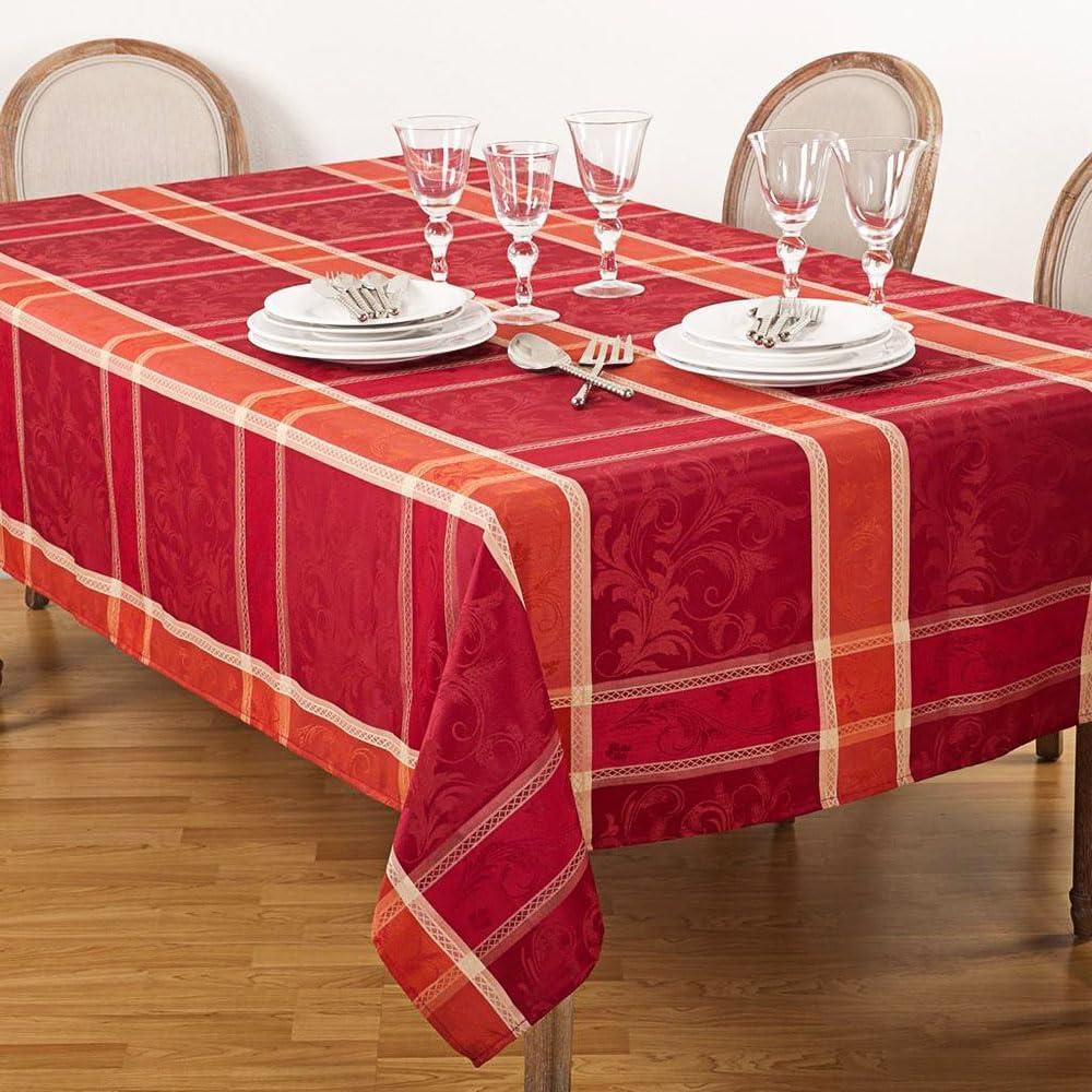 Autumn Plaid Red and Orange Polyester Tablecloth 70" x 120"