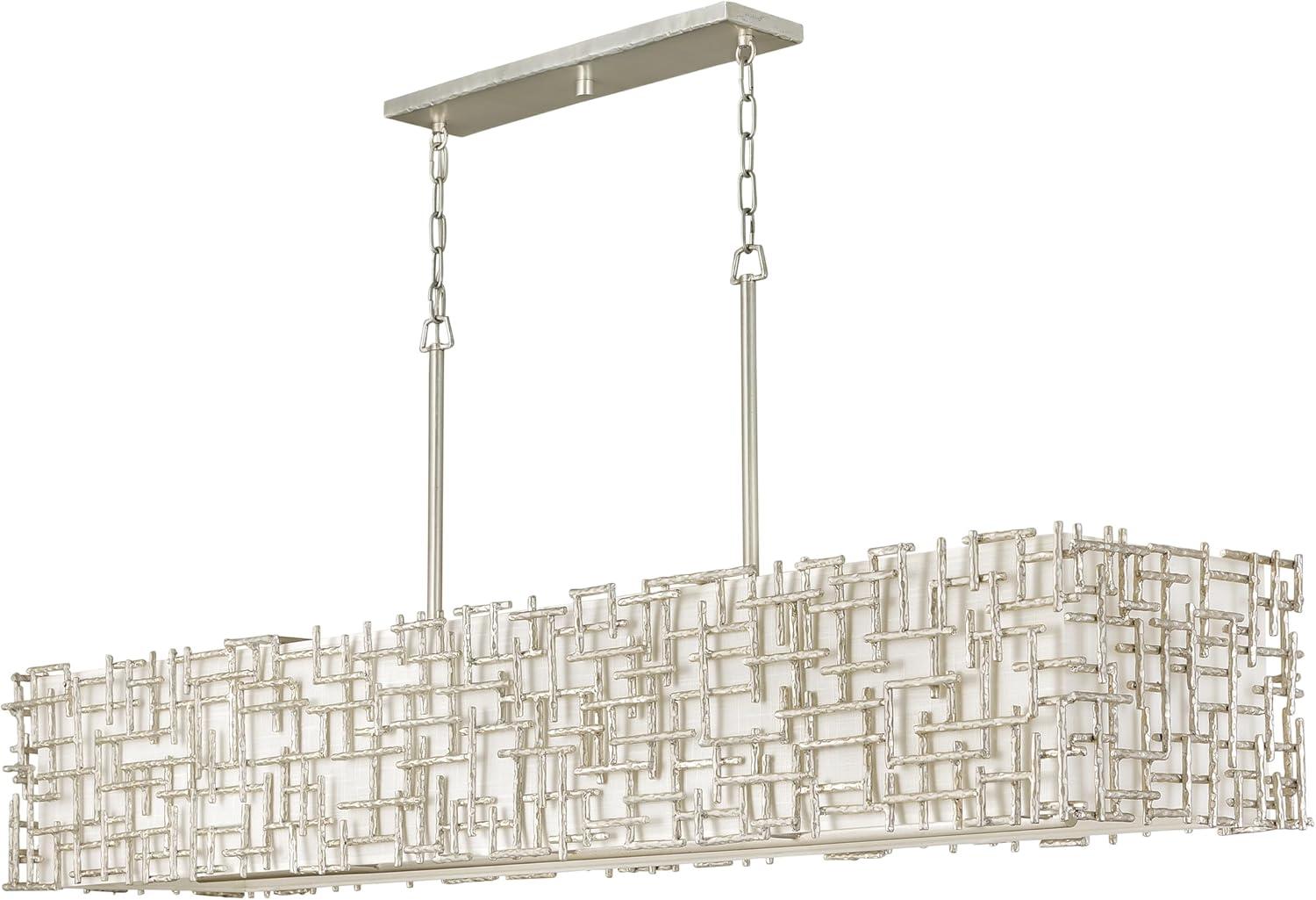 Farrah 10-Light White Linen Linen Chandelier w/ Hammered Crosshatch Bars