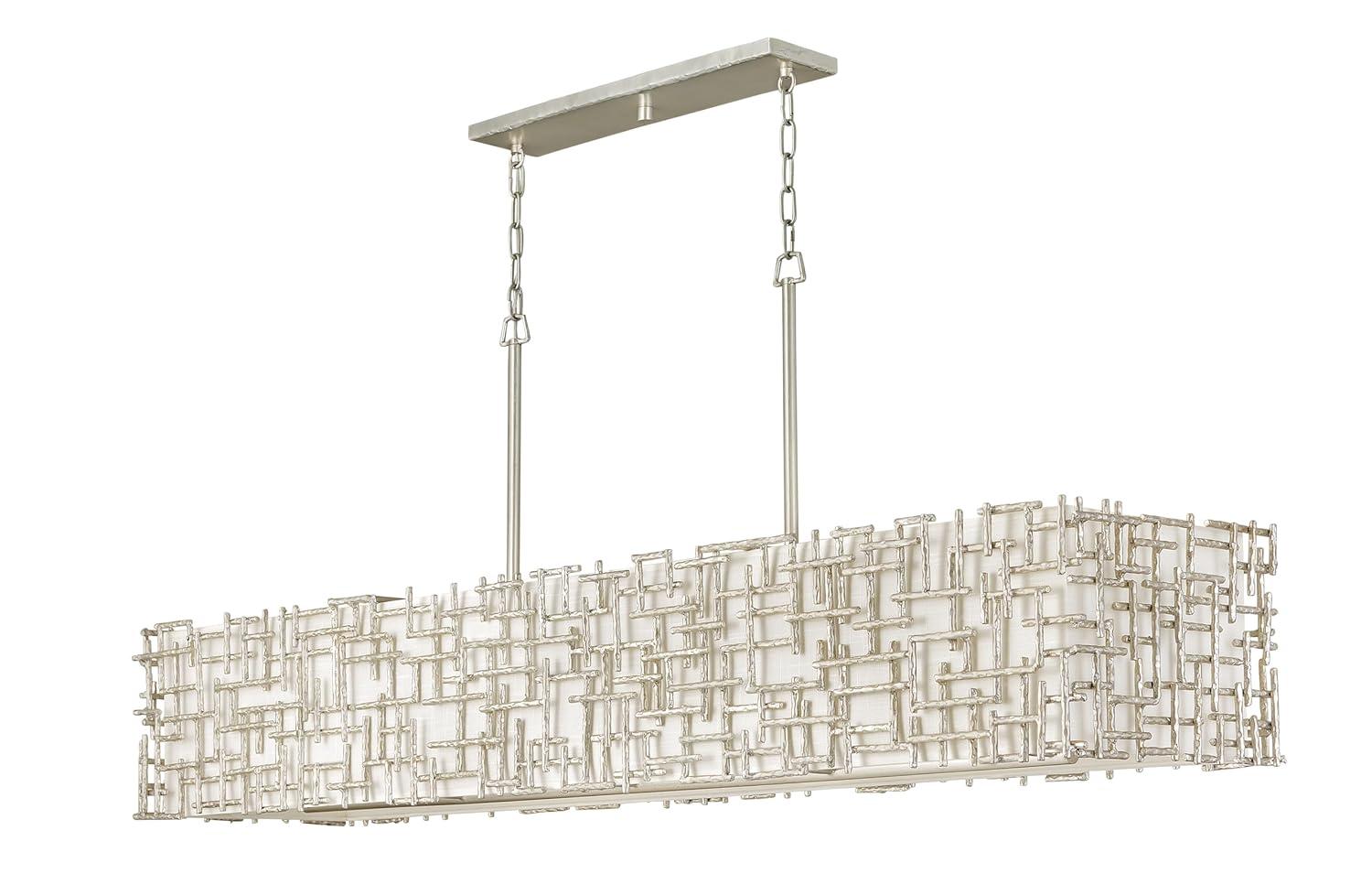 Farrah 10-Light White Linen Linen Chandelier w/ Hammered Crosshatch Bars