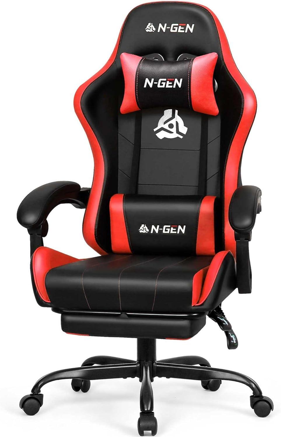 N-GEN Adjustable Ergonomic Faux Leather Swiveling PC & Racing Game Office Desk Chair with Flip-Up Arms