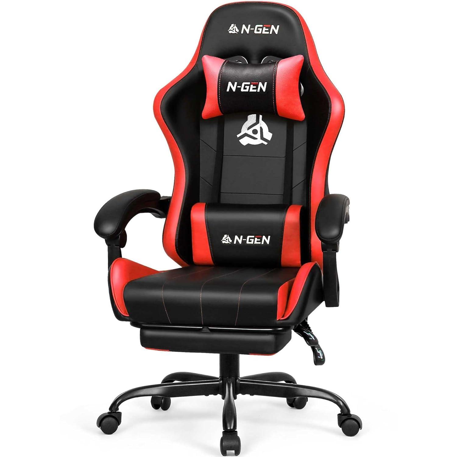 N-GEN Adjustable Ergonomic Faux Leather Swiveling PC & Racing Game Office Desk Chair with Flip-Up Arms