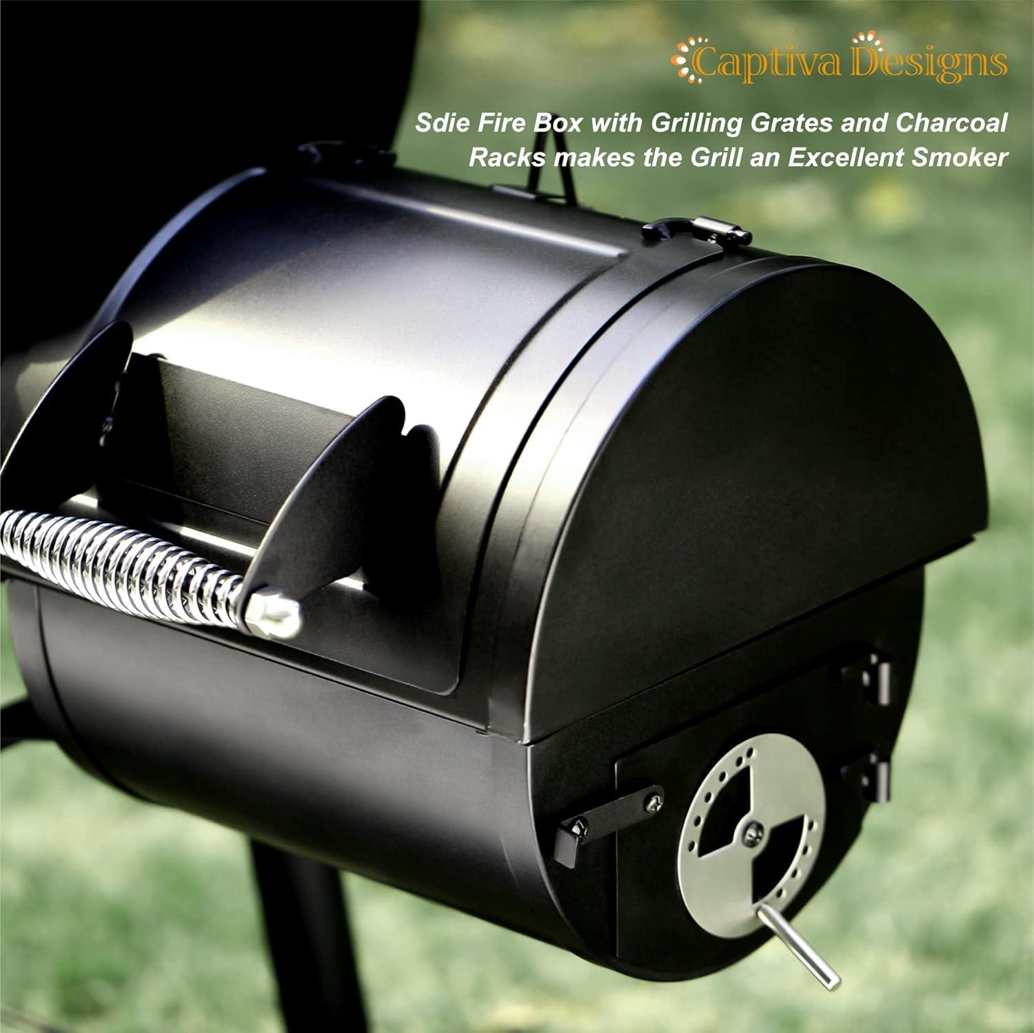 Black Alloy Steel Charcoal Grill with Offset Smoker