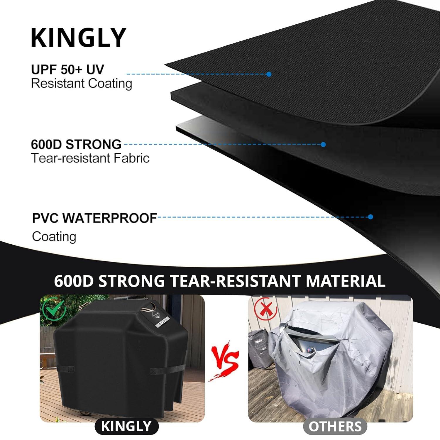 KINGLY Heavy Duty 55 Inch Grill Cover for Outdoor Grill,600D Waterproof Fade Resistant 55 Inch BBQ Gas Grill Cover for Weber Outdoor Grill with Strap,Barbecue Cover for Weber Char-Broil Nexgrill,etc