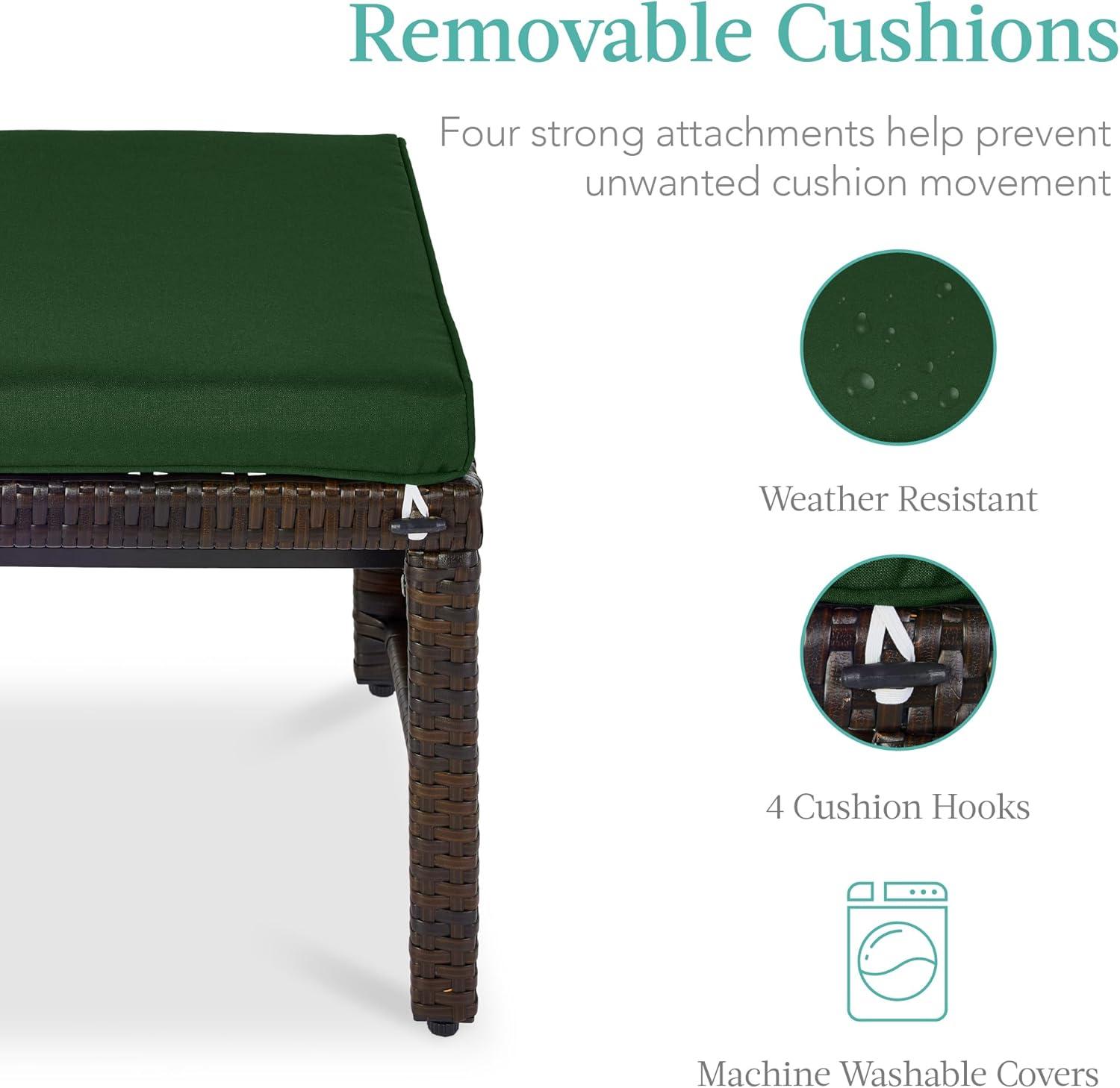 Dovecove Set Of 2 Multipurpose Patio Wicker Ottomans W/ Removable Cushions - Midnight Green/Brown