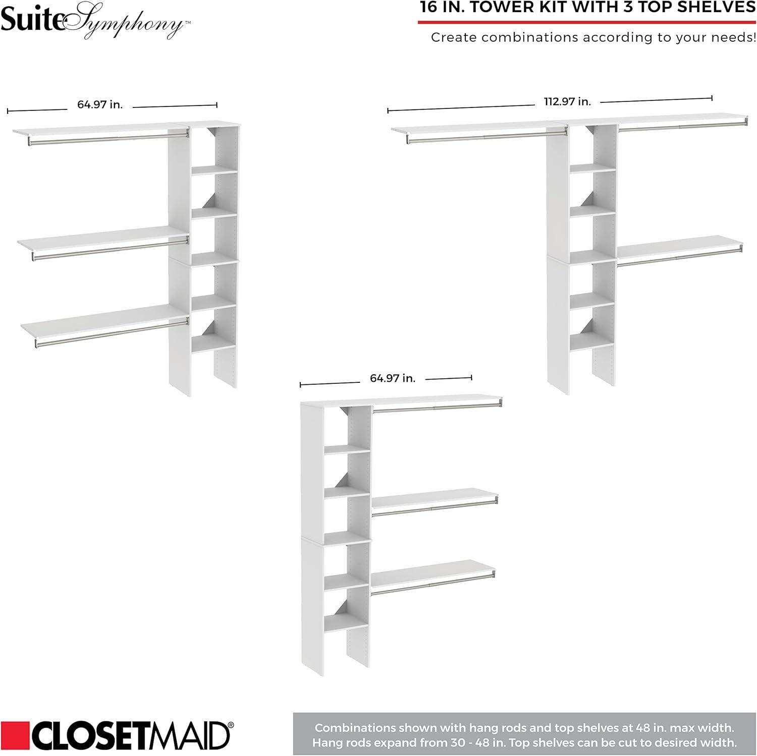 White Laminate Closet Organizer Kit with Shelves and Hanging Rods