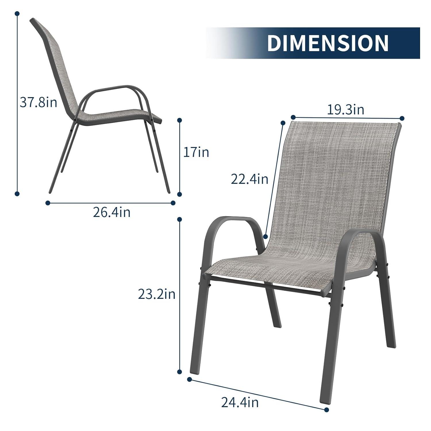 Vitarpatio Outdoor Patio Dining Chairs Set of 6, Stackable Patio Chairs Metal Outdoor Chair High Back Textilene Armchairs