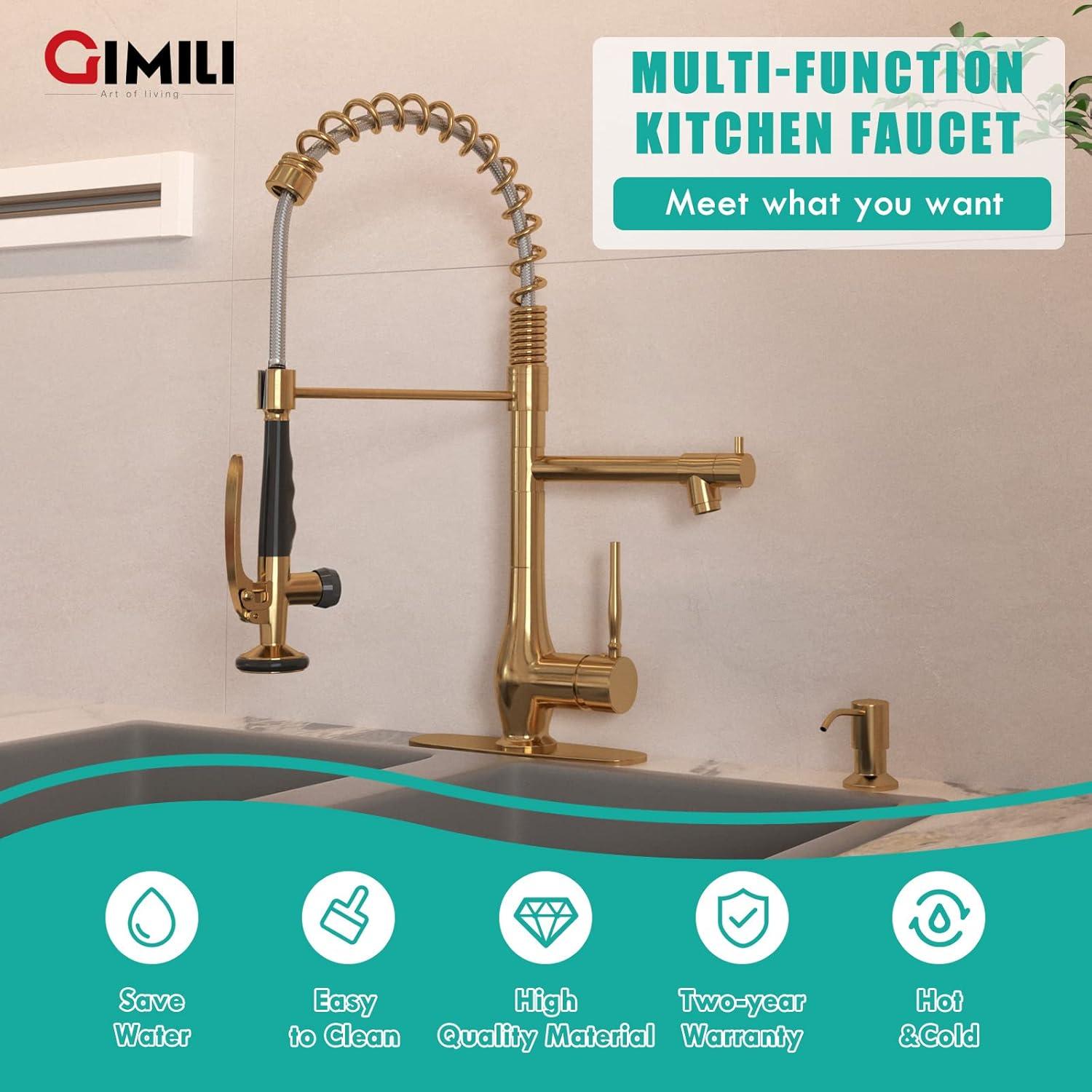 Brass Commercial Pull-Down Sprayer Kitchen Faucet 2 Handle With Locking Buckle And Soap Dispenser