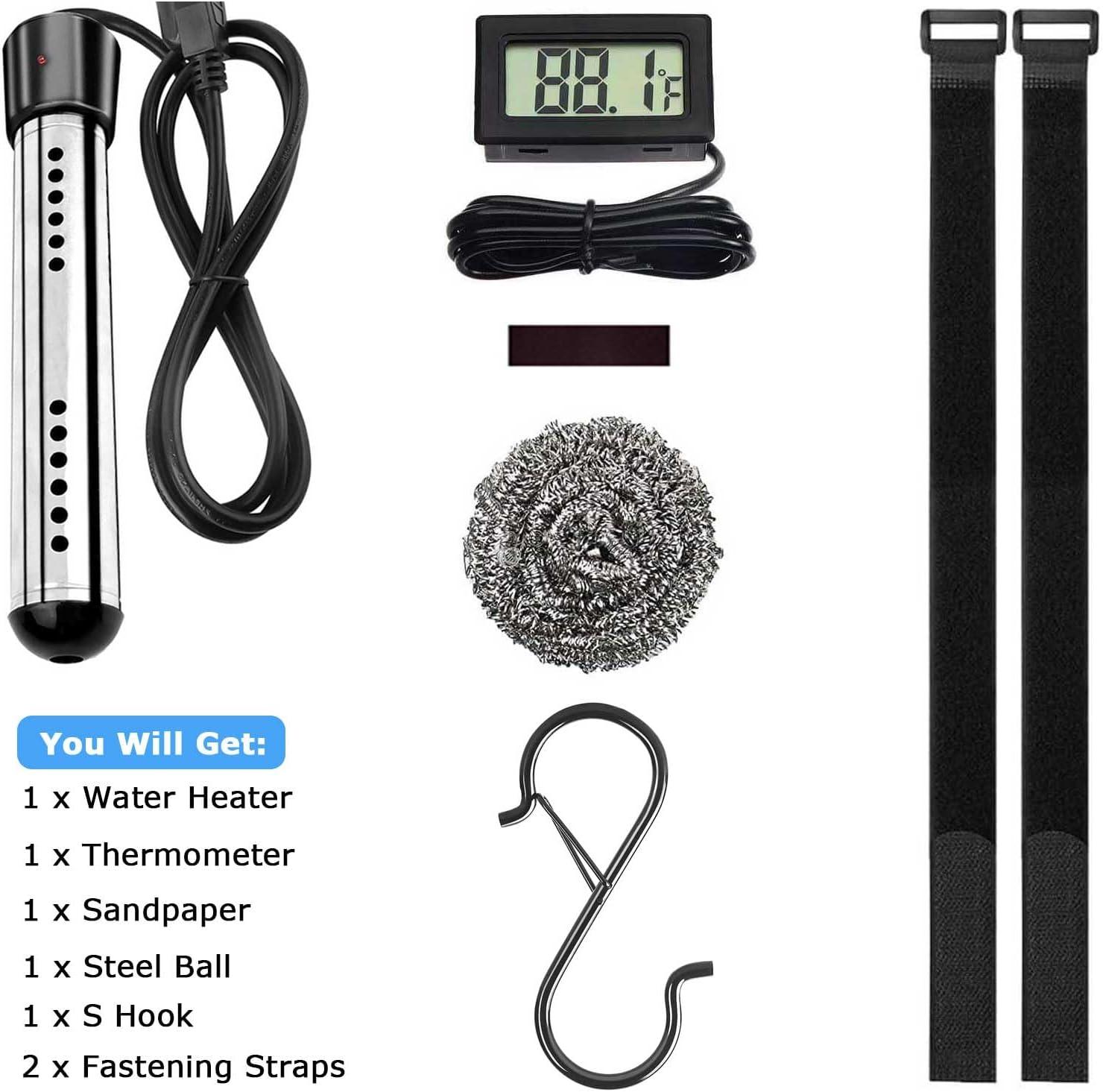 2000W Stainless Steel Portable Immersion Water Heater with Thermometer