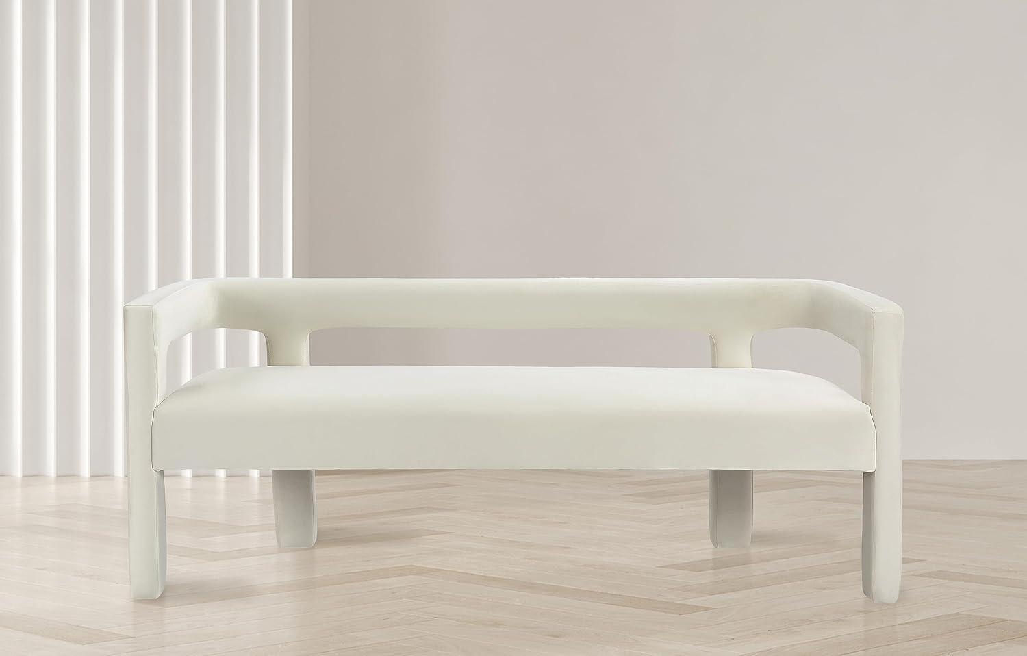 Athena Cream Velvet Upholstered Low Back Bench