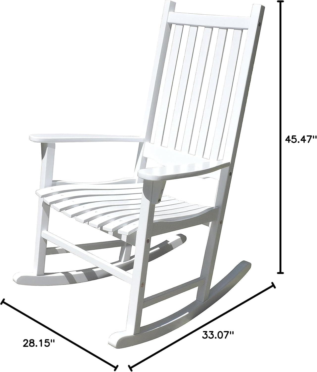 White Acacia Wood Outdoor Rocking Chair with Slatted Back