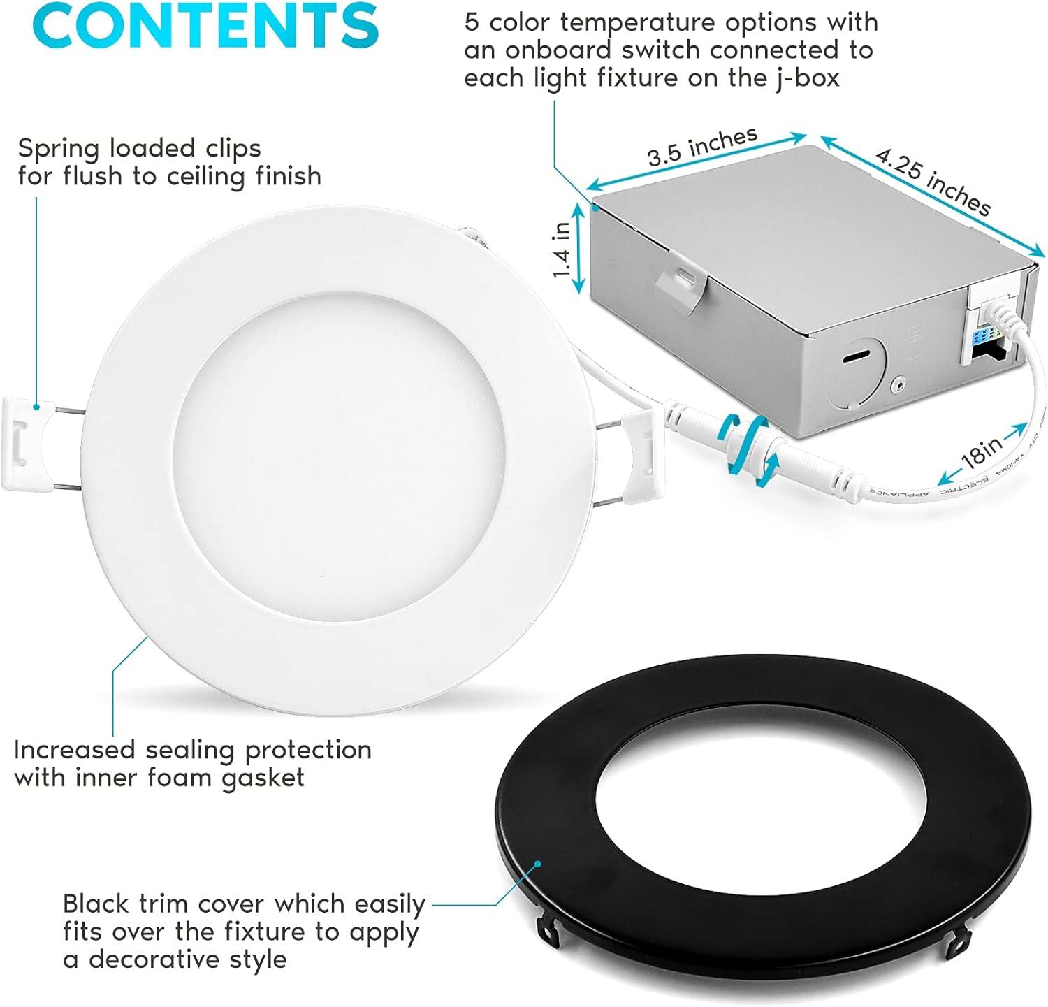 4'' Selectable Color Temperature Dimmable Air-Tight IC Rated LED Canless Recessed Lighting Kit