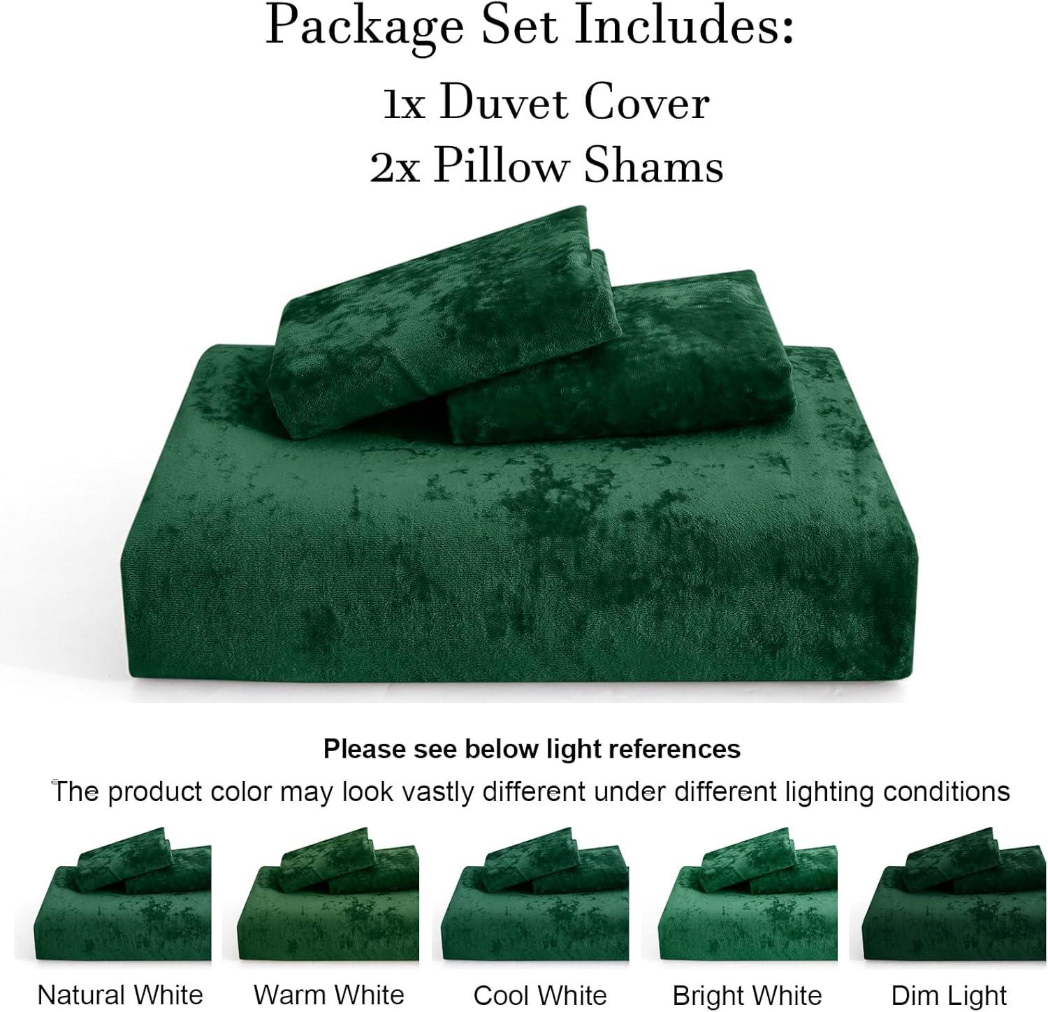 Soft Breathable Velvet Duvet Cover Set Emerald Green - Queen