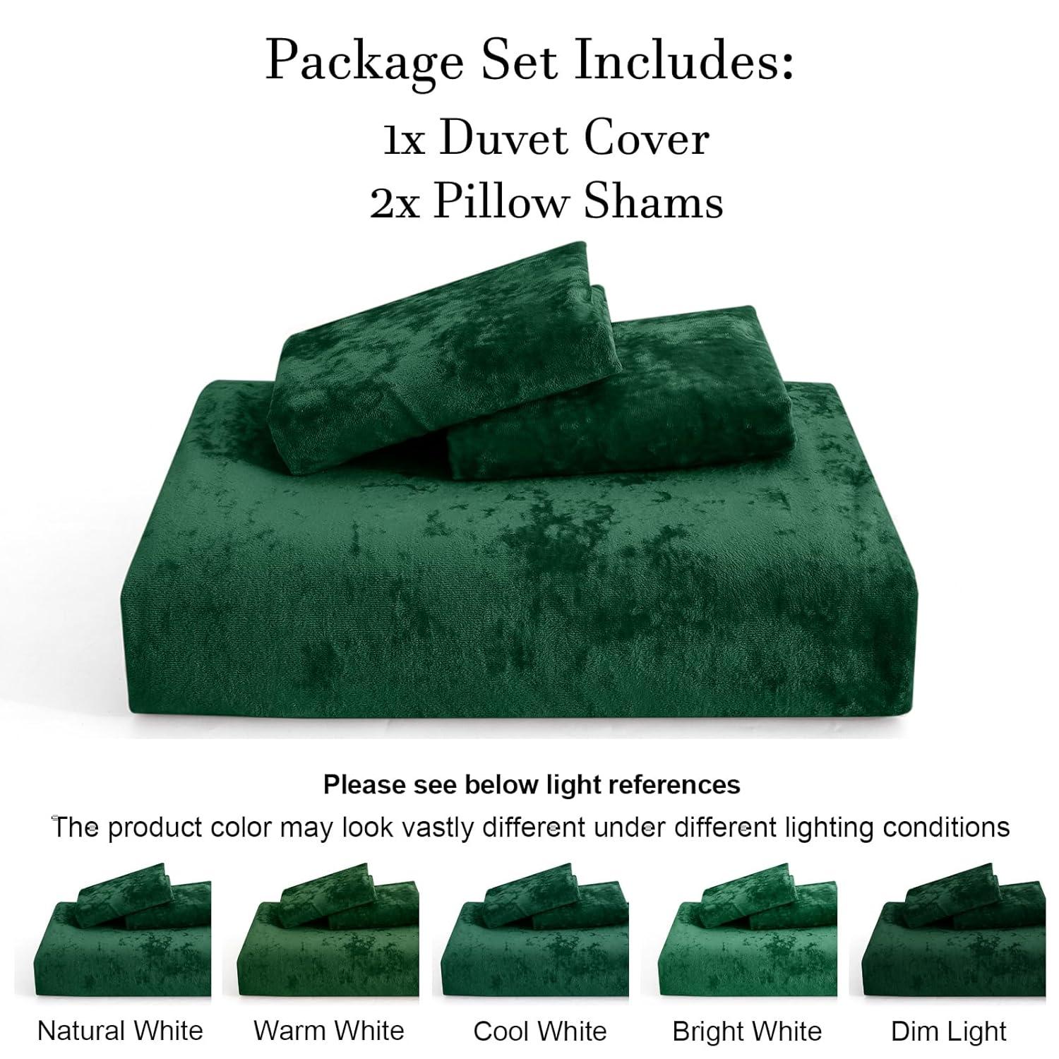 Soft Breathable Velvet Duvet Cover Set Emerald Green - Queen