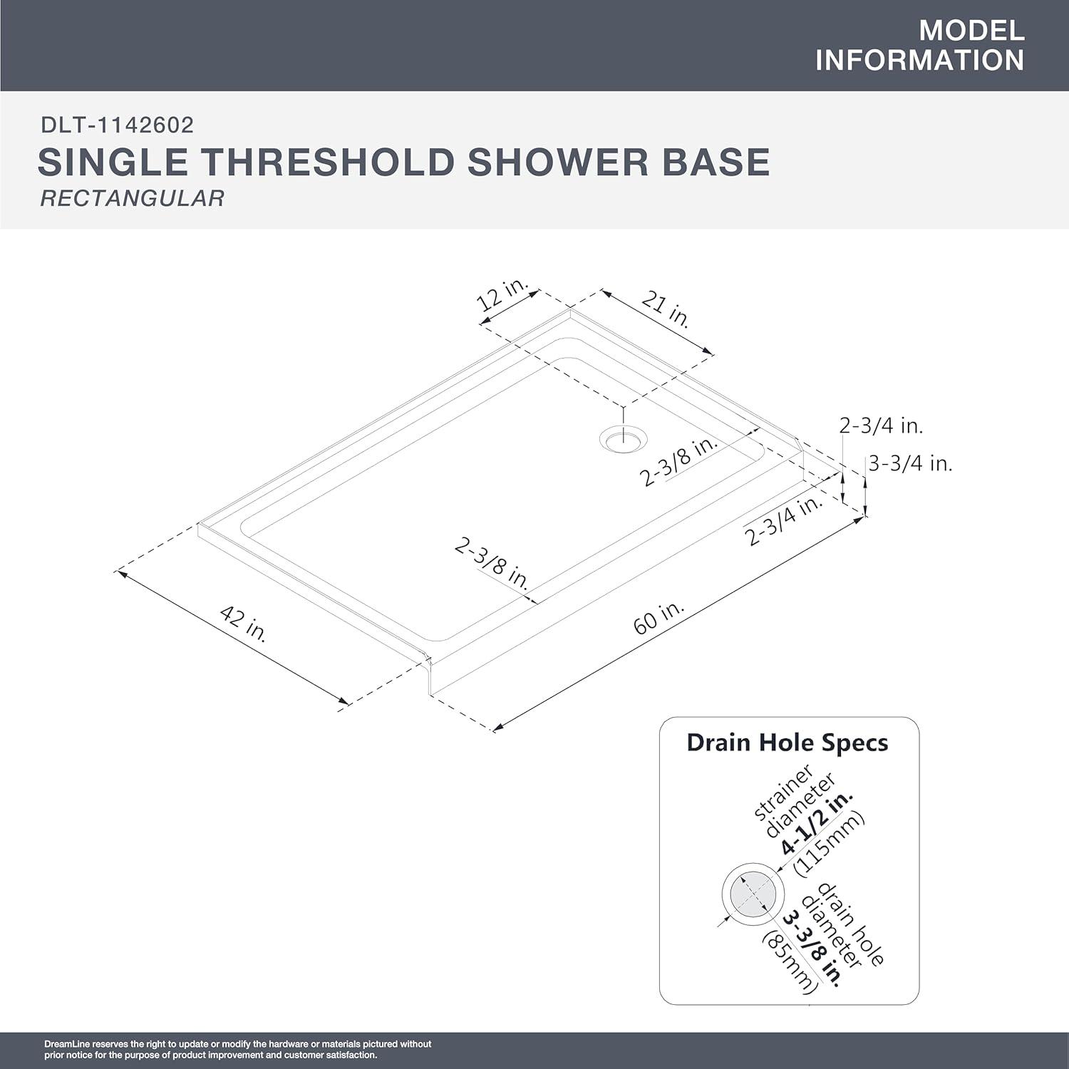 SlimLine 60" x 30" Single Threshold Shower Base
