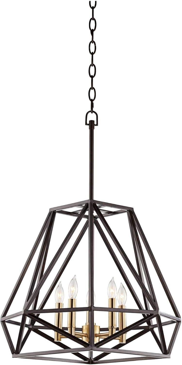 Franklin Iron Works Hawking Bronze Pendant Chandelier 20" Wide Modern Geometric Cage 5-Light Fixture for Dining Room House Kitchen Island Bedroom Home