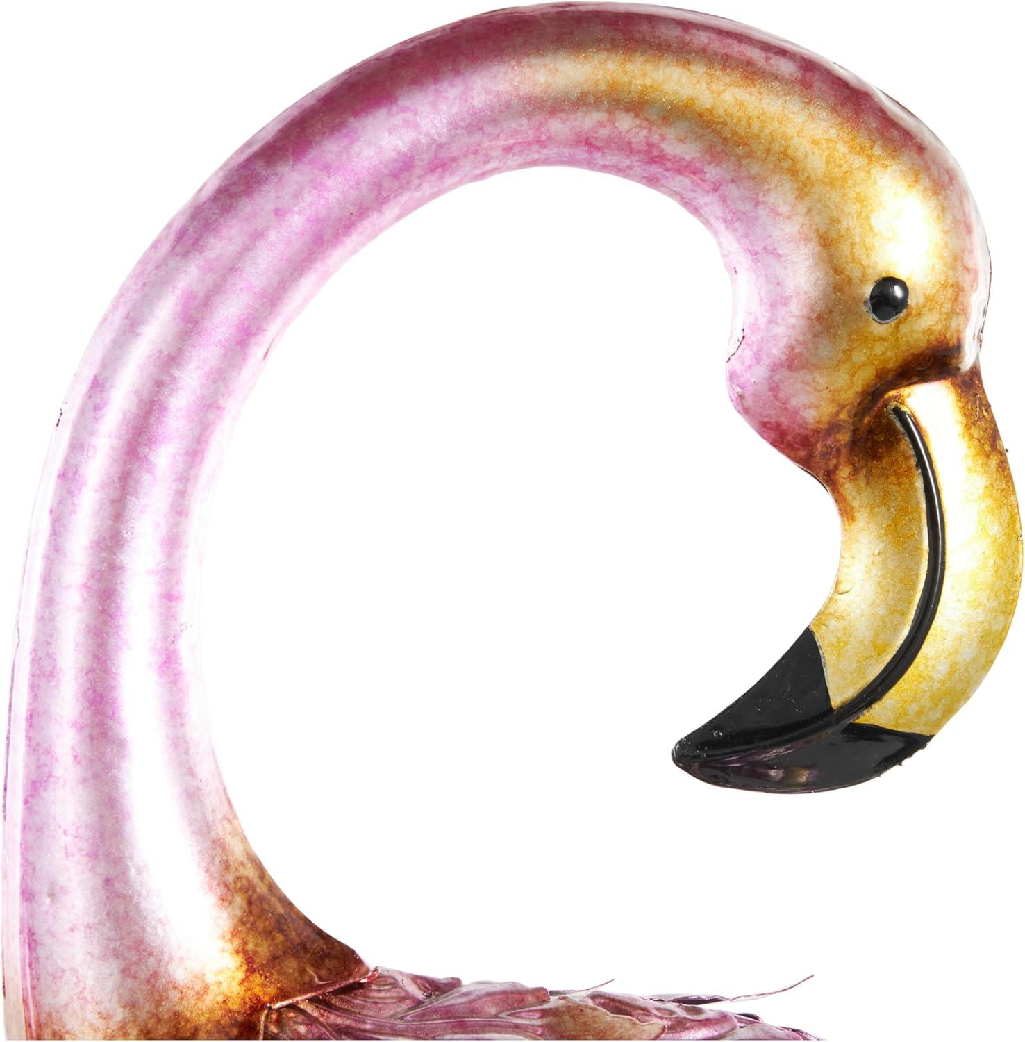 DecMode Coastal Outdoor Metal Standing Pink Flamingo Garden Sculpture, Set of 2 10"W x 38"H