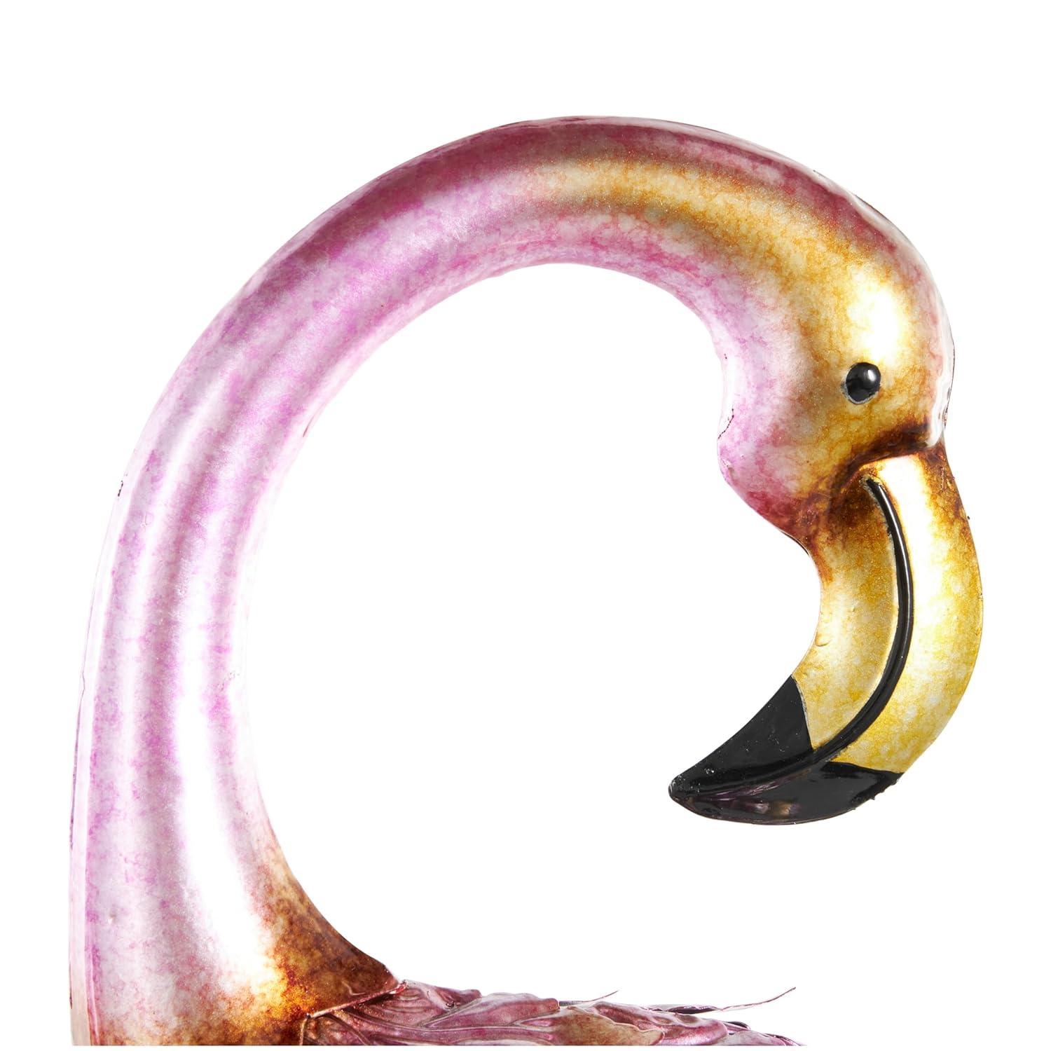 DecMode Coastal Outdoor Metal Standing Pink Flamingo Garden Sculpture, Set of 2 10"W x 38"H