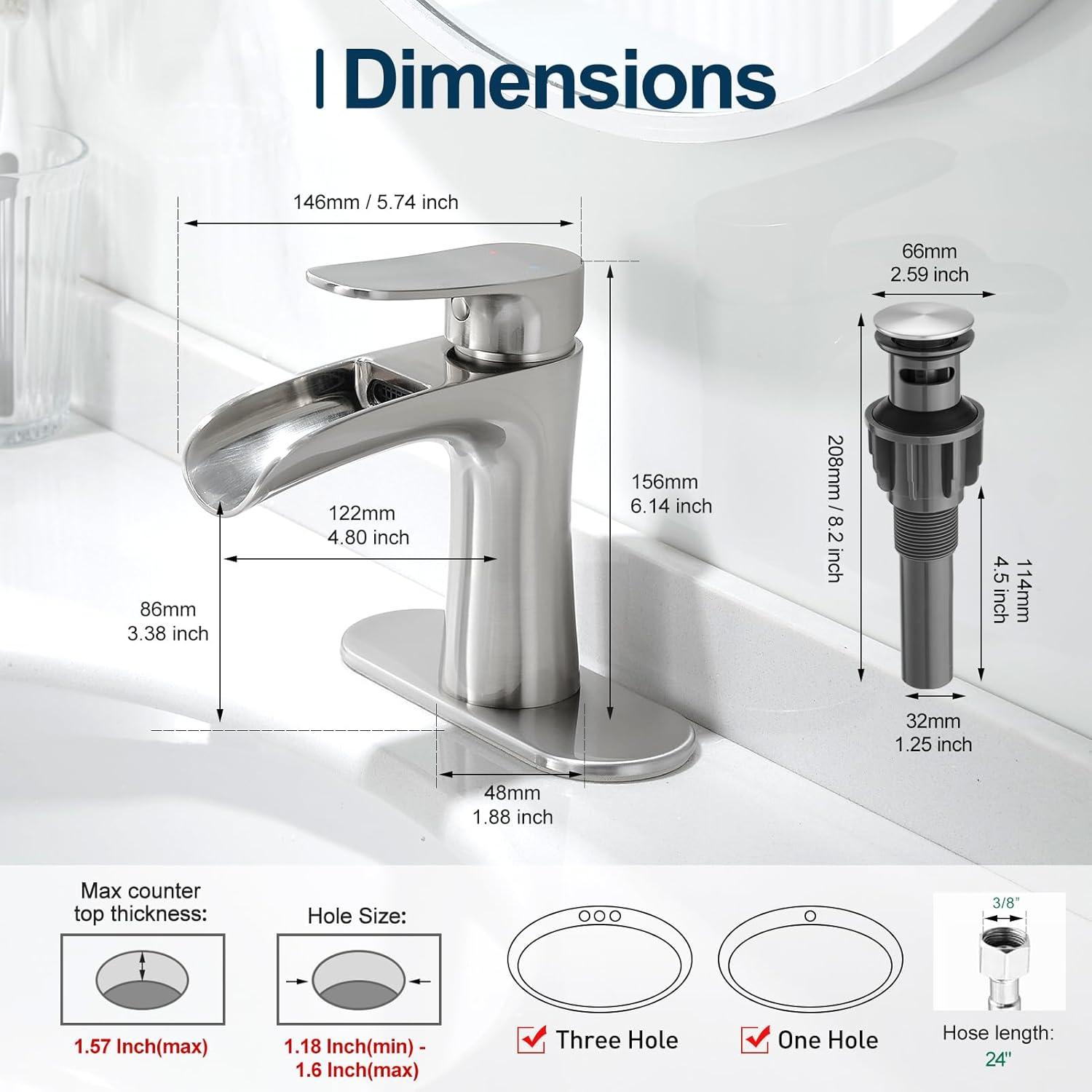 Waterfall Bathroom Faucet,Modern Single Handle Bathroom Faucets For 1 Or 3 Hole Bathroom Sink Faucet