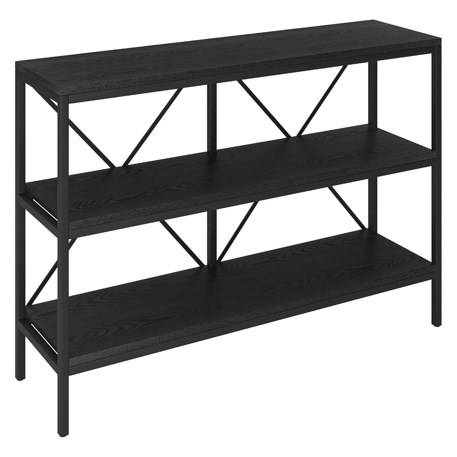 Evelyn&Zoe Kira 64" Wide Rectangular Console Table, Blackened Bronze/Antiqued Gray Oak