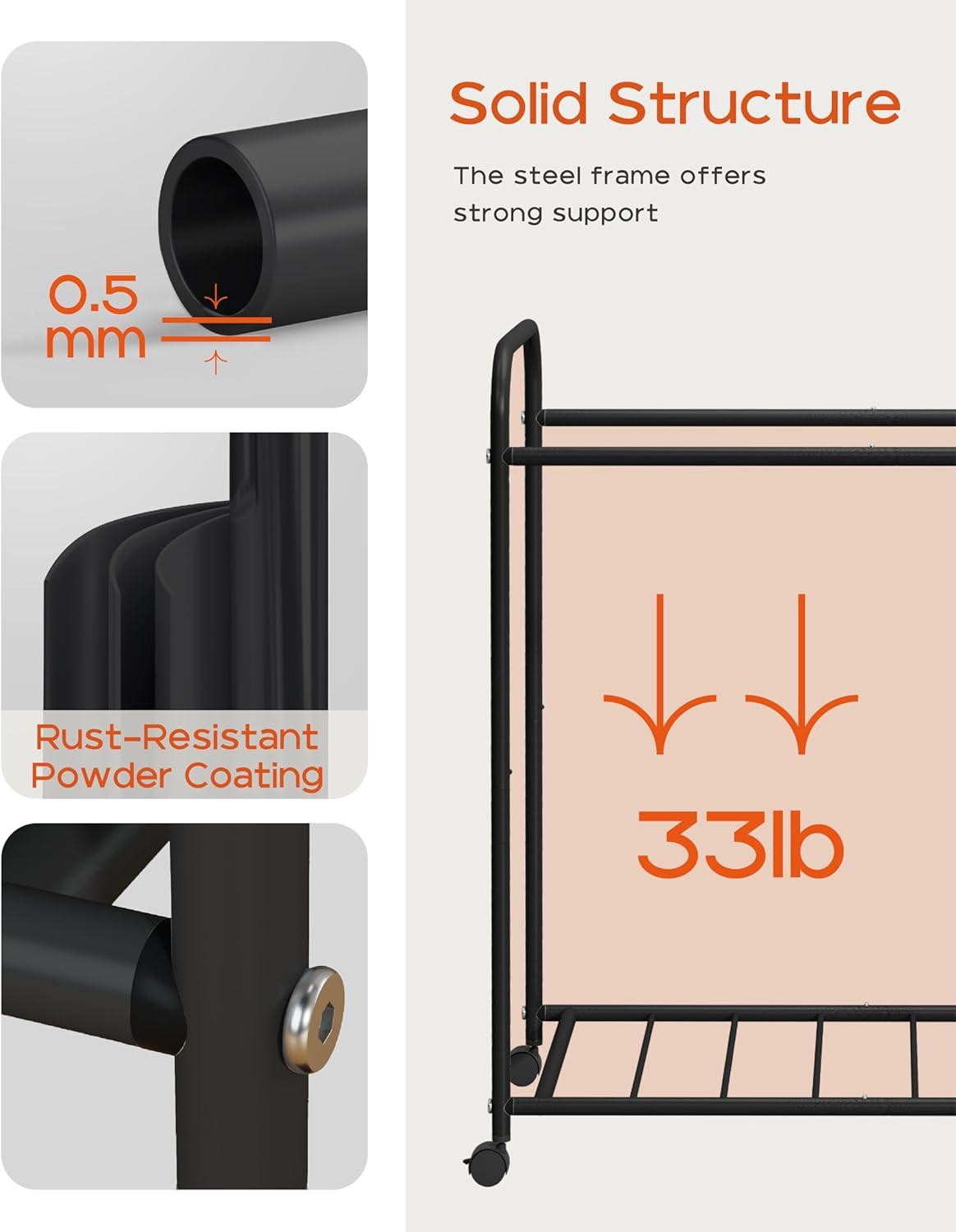 Laundry Basket with Wheels, Rolling Laundry Hamper, Laundry Sorter with Removable Liner, Steel Frame with Handle, 80L, 19.7 x 13 x 25.2 Inches, Black, LHC100B01