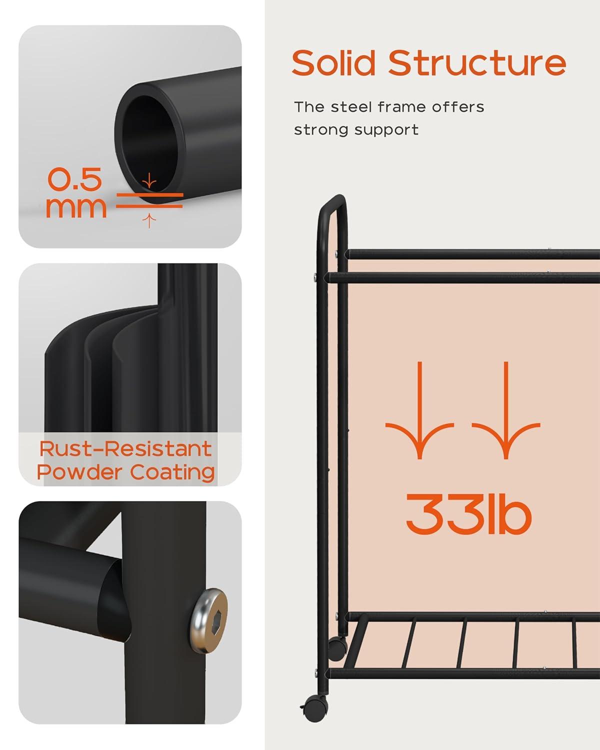 Laundry Basket with Wheels, Rolling Laundry Hamper, Laundry Sorter with Removable Liner, Steel Frame with Handle, 80L, 19.7 x 13 x 25.2 Inches, Black, LHC100B01