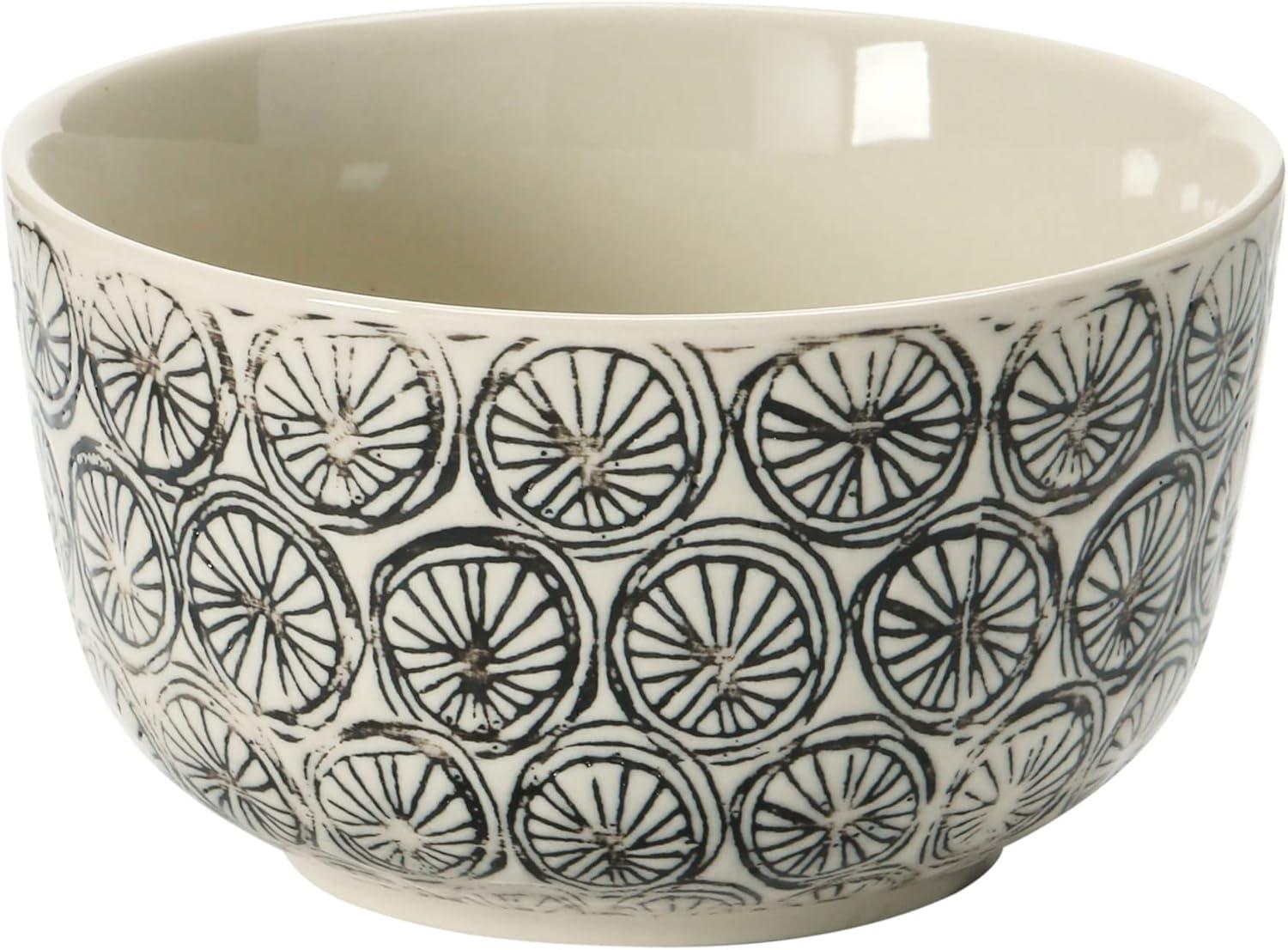 Creative Co-Op Hand-Stamped Stoneware Bowl with Embossed Pattern, Black and Cream Color, 4 Styles