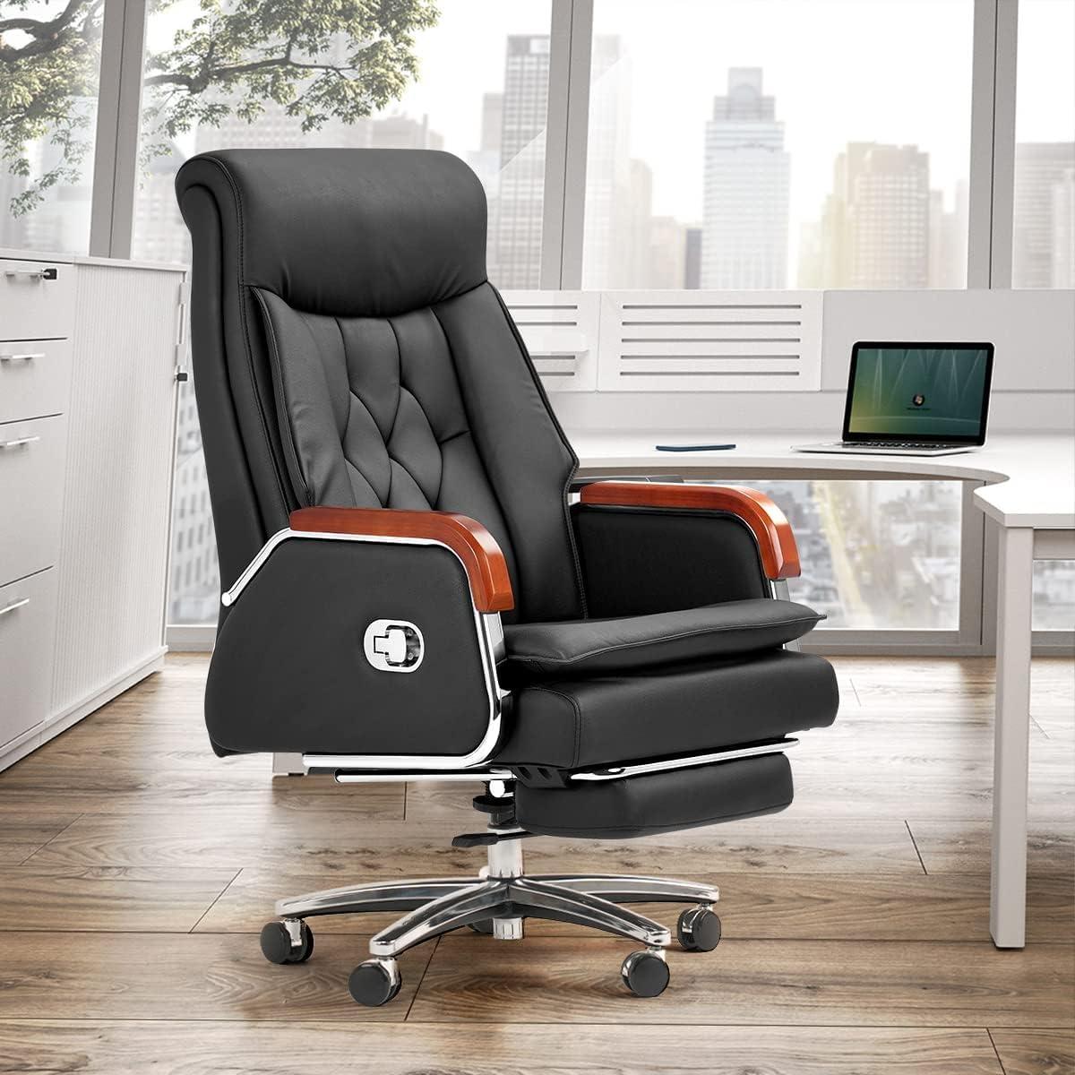 Kinnls Kinnls Cameron Massage Chair Genuine Leather Executive Chair With Headrest