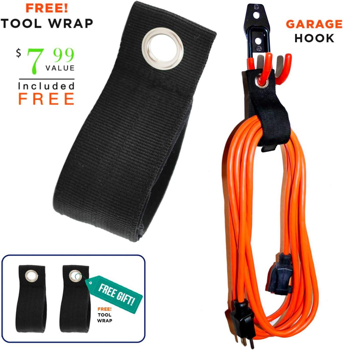 12 Pack Wall Storage Hooks with 2 Extension Cord Straps, Heavy Duty Tool Hangers for Utility Organizer, Wall Mount Holders for Garden Lawn Tools, Ladders Hanger