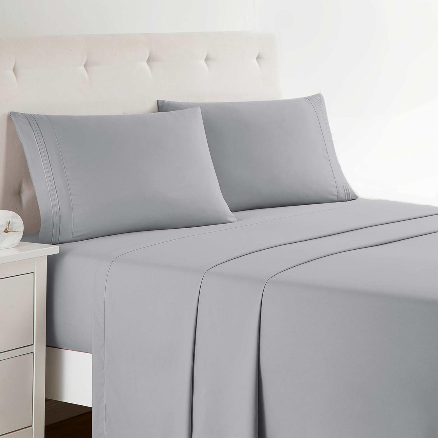 Clara Clark Bed Sheets, Premier 1800 Series 4 Piece Bed Sheet Set, Deep Pocket Luxury Soft Bedding Sheets & Pillowcases, Twin, Light Gray