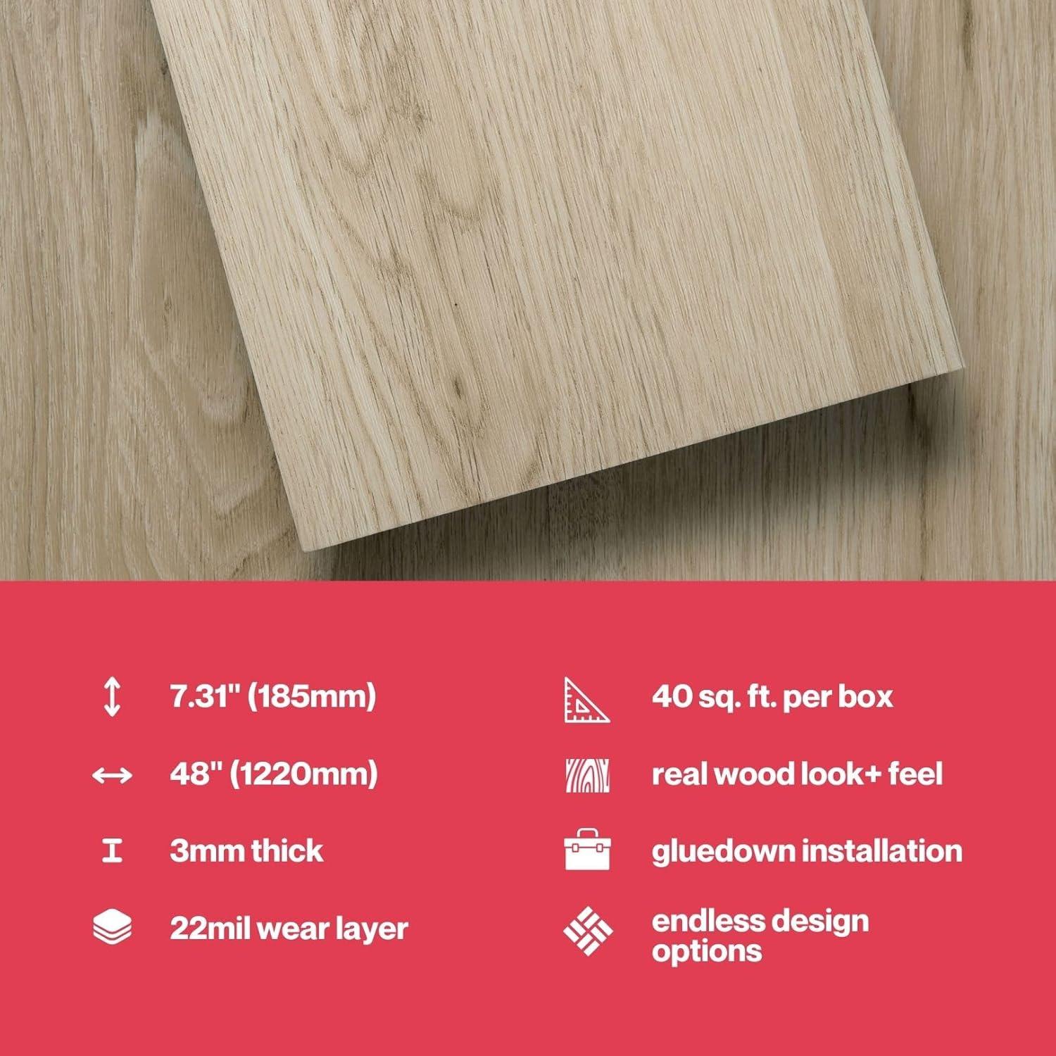 Lucida USA GlueCore Classic 22mil x 7.3" W x 48" L Glue Down Vinyl Tile Flooring