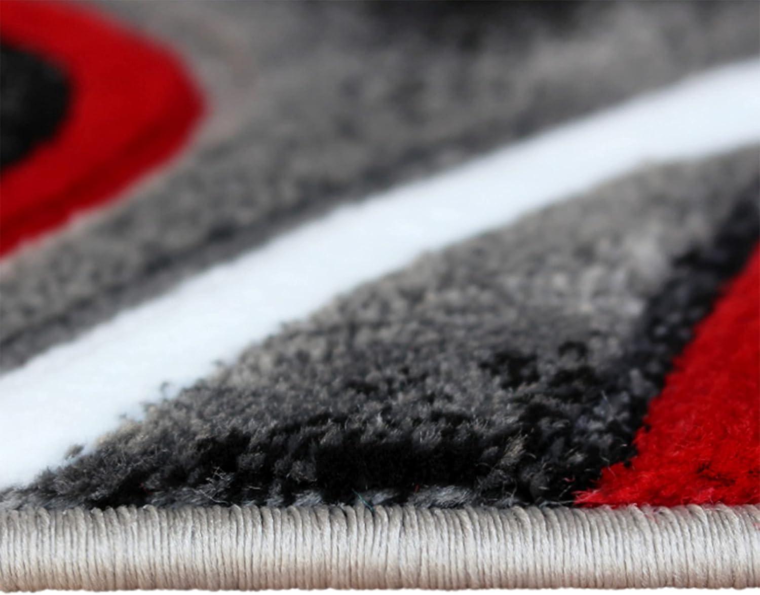 Modern Red and Gray Abstract Round Synthetic Area Rug 5' x 5'