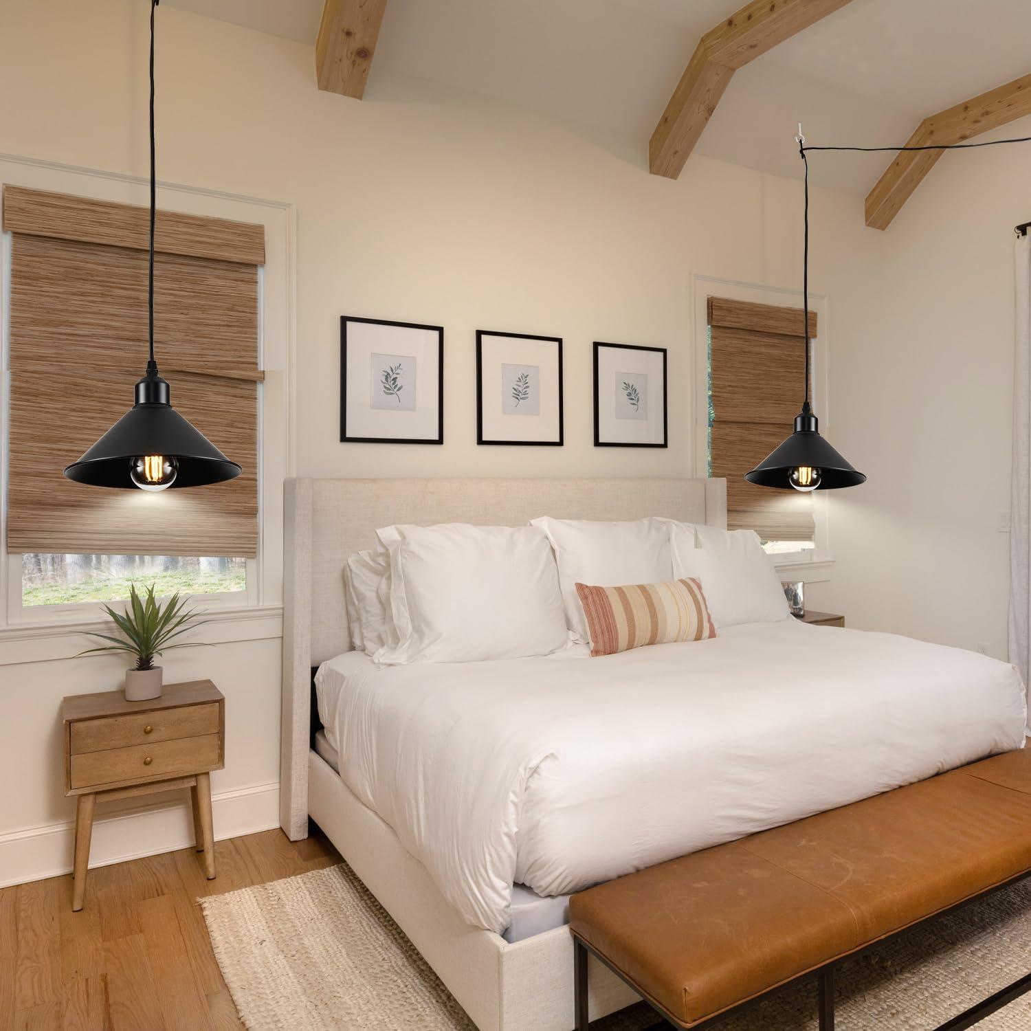 2-Pack Black Pendant Lights, 11.81'' Modern Pendant Lights Kitchen Island, Dome Large Pendant Light for Dining Room Foyer Bedroom Entryway Hallway Light Fixtures