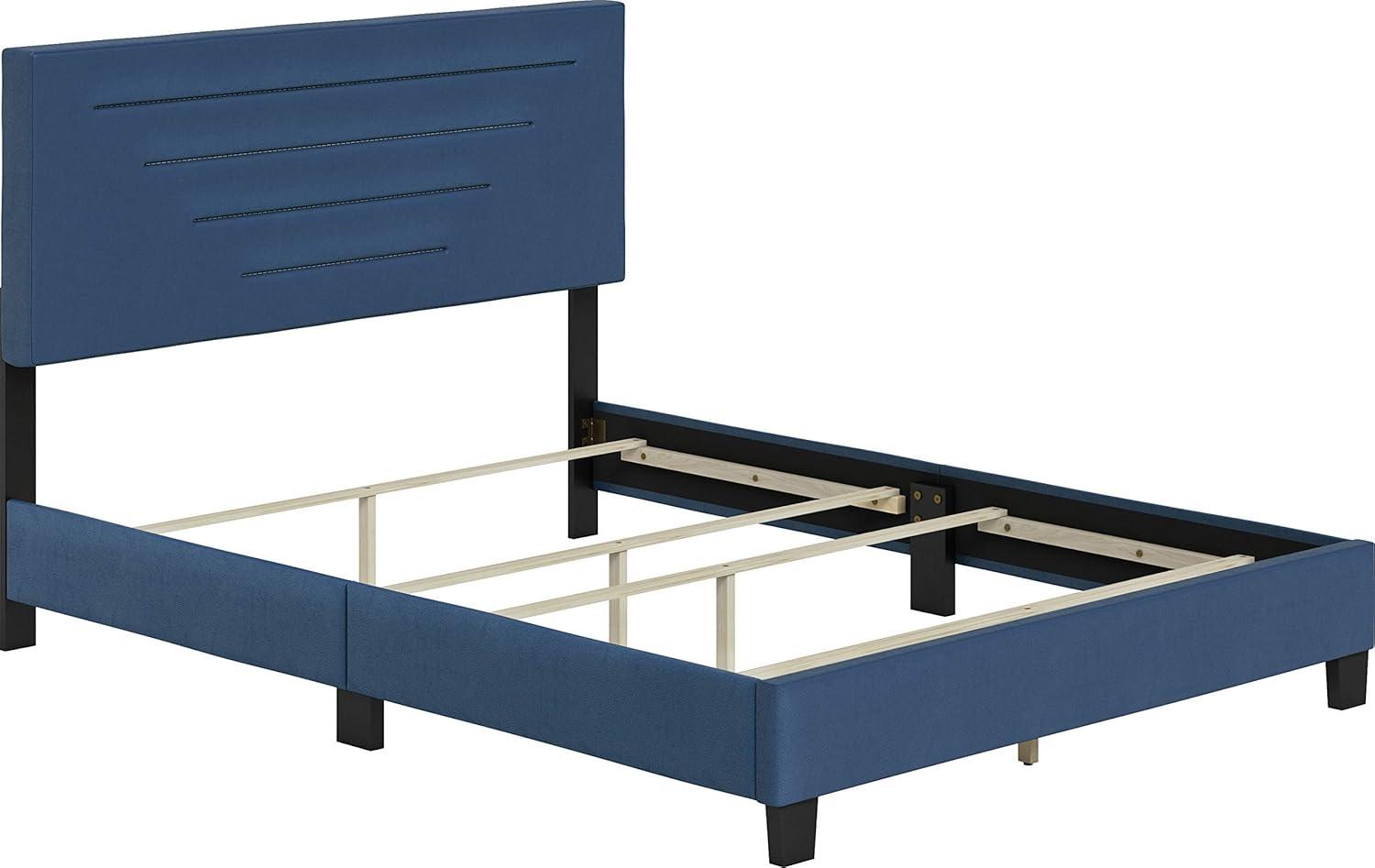 Luxenbourg Blue Faux Leather King Platform Bed with Tufted Upholstered Headboard