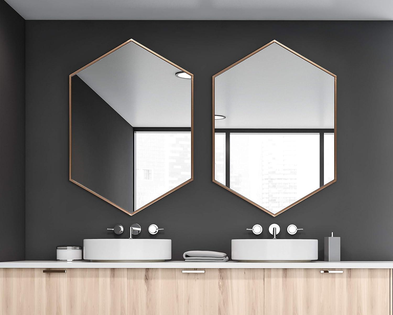 Geometric Bronze Hexagon Full Length Wall Mirror 31"x22"