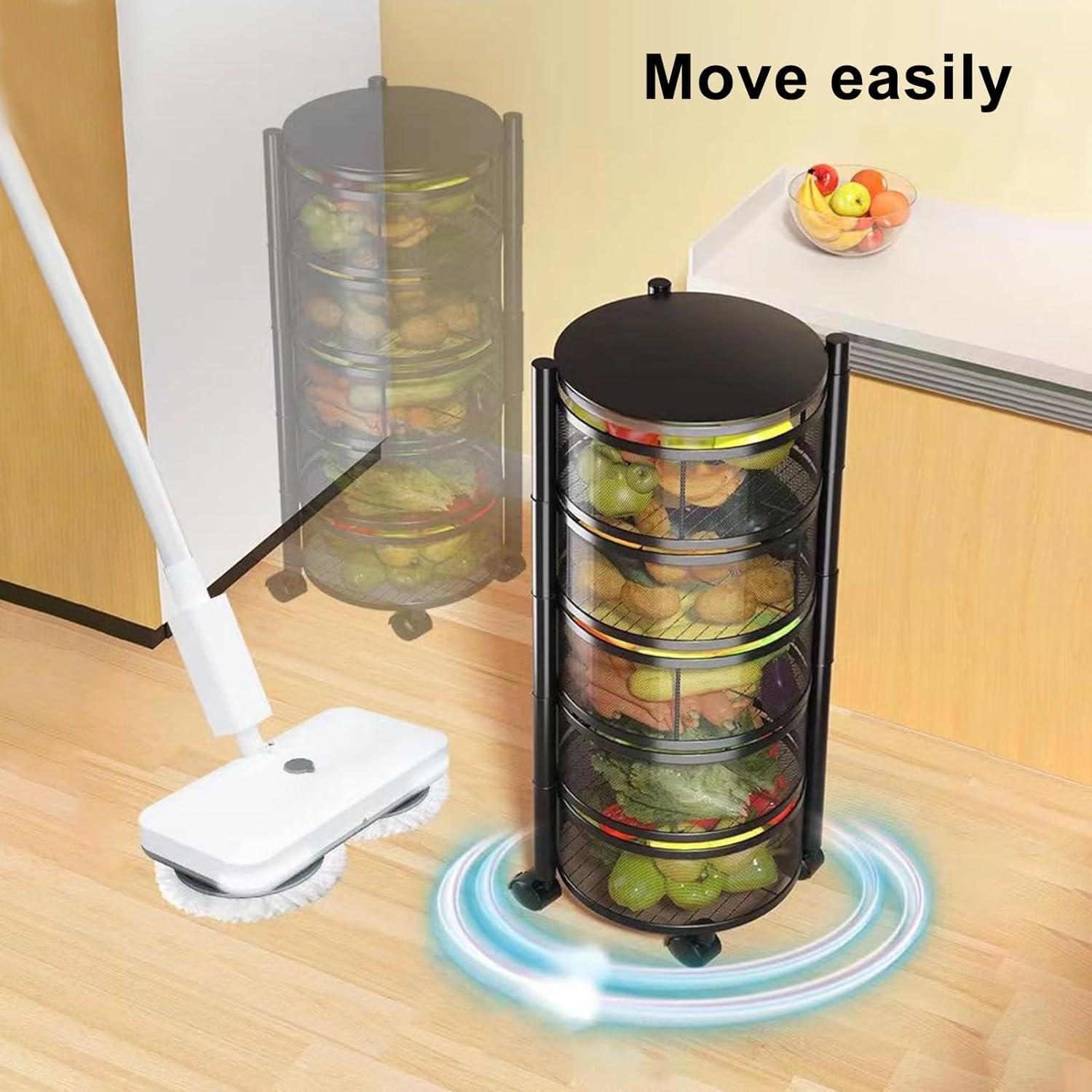 Kitchen Storage Cart,5 Tier Circular Rotating Basket,Large Storage Rack with 360 Degree Wheels